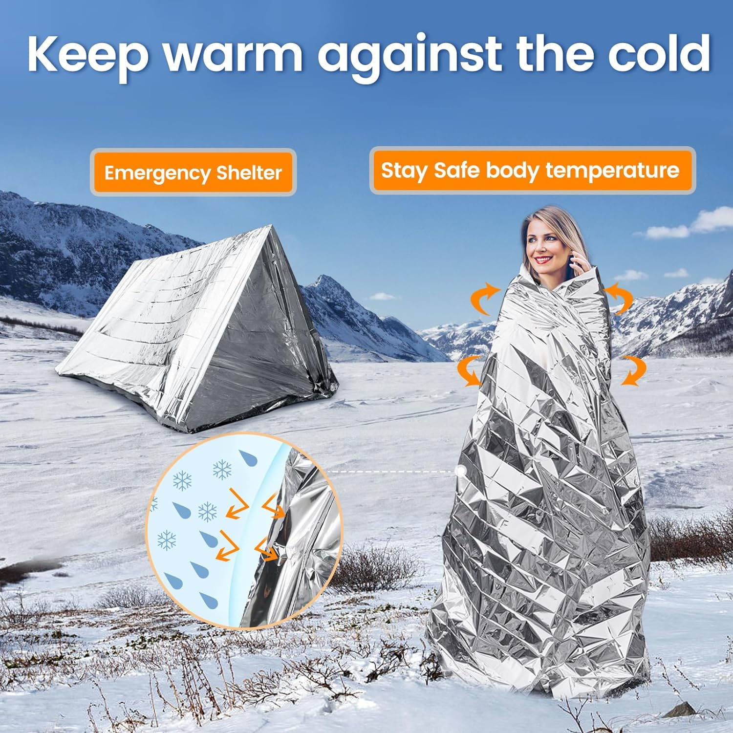 8 Pack Emergency Thermal Blankets, Survival Blankets Reflective First Aid, Blanket for Camping Hiking Outdoor Warm Insulated Heat Insulation and Waterproof - Silver/4Pcs + Golden/4Pcs image number 4