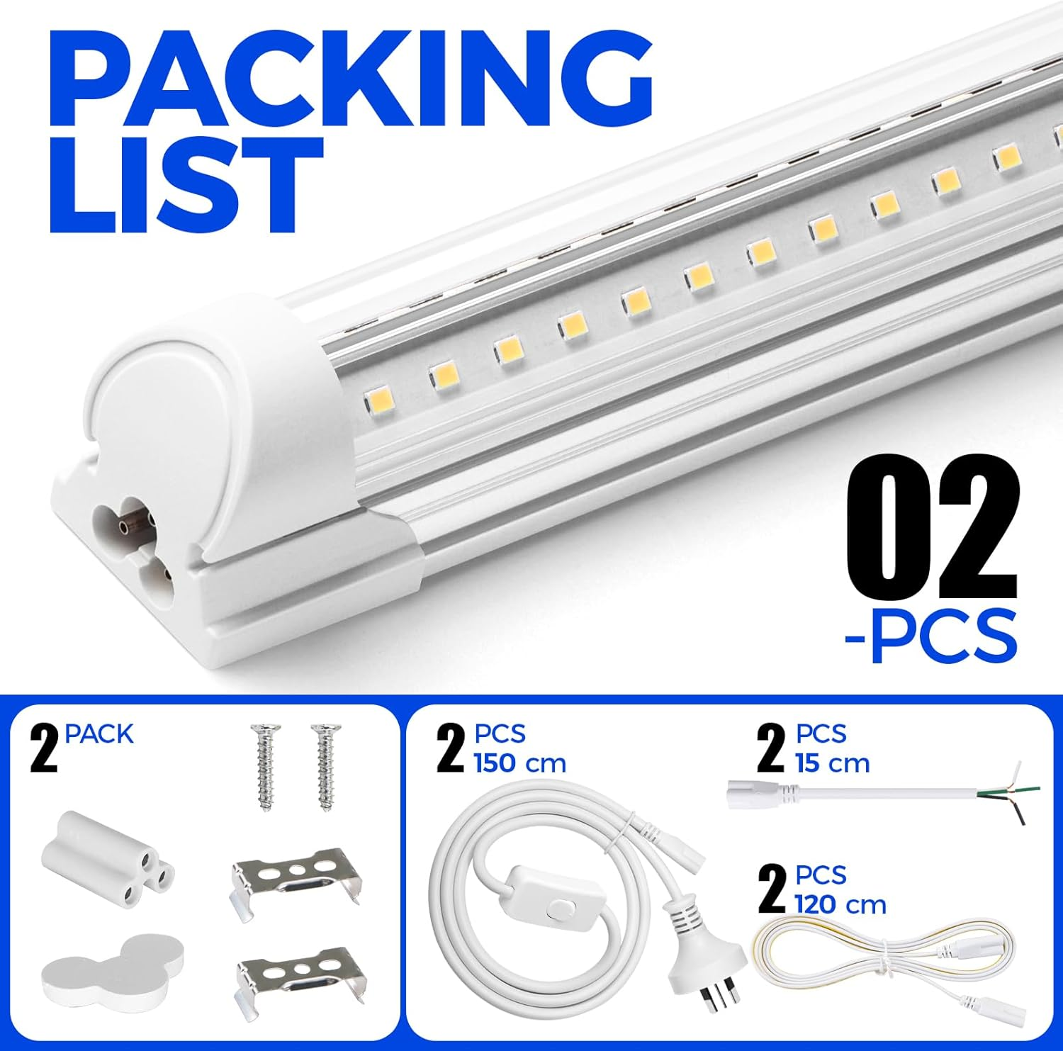 Barrina T8 LED Shop Light 2FT, 20W 3000LM 5000K, T8 LED Light Fixture, V Shape, Daylight White, Clear Cover, Hight Output, Shop Lights for Garage Warehouse Workshop, 2 Packs image number 6