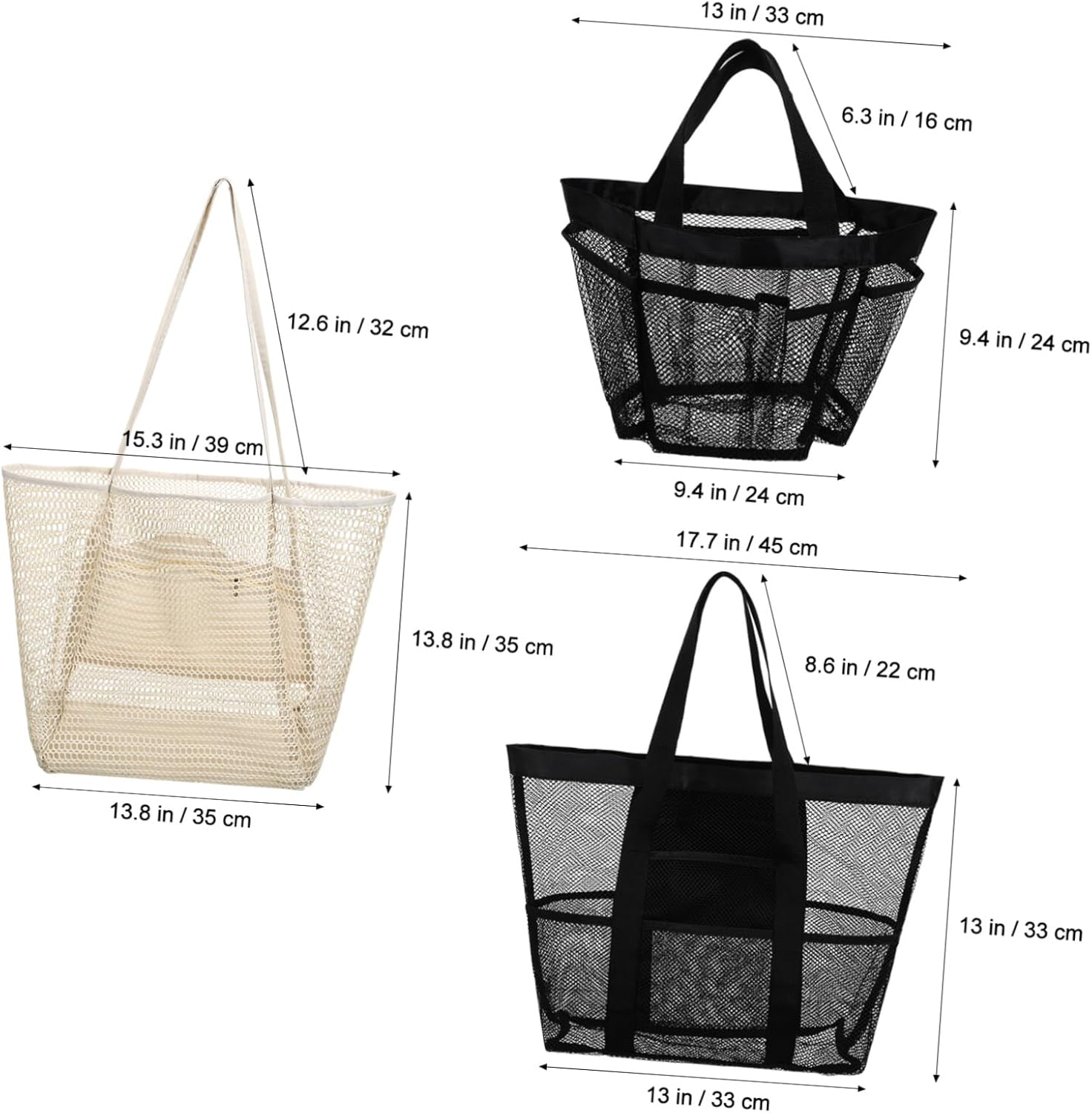 Ipetboom 3Pcs Large Mesh Beach Bag Durable Tote for Women Spacious Travel Handbag for Swimming Gear for Beach Vacations and Outdoor Activities image number 5