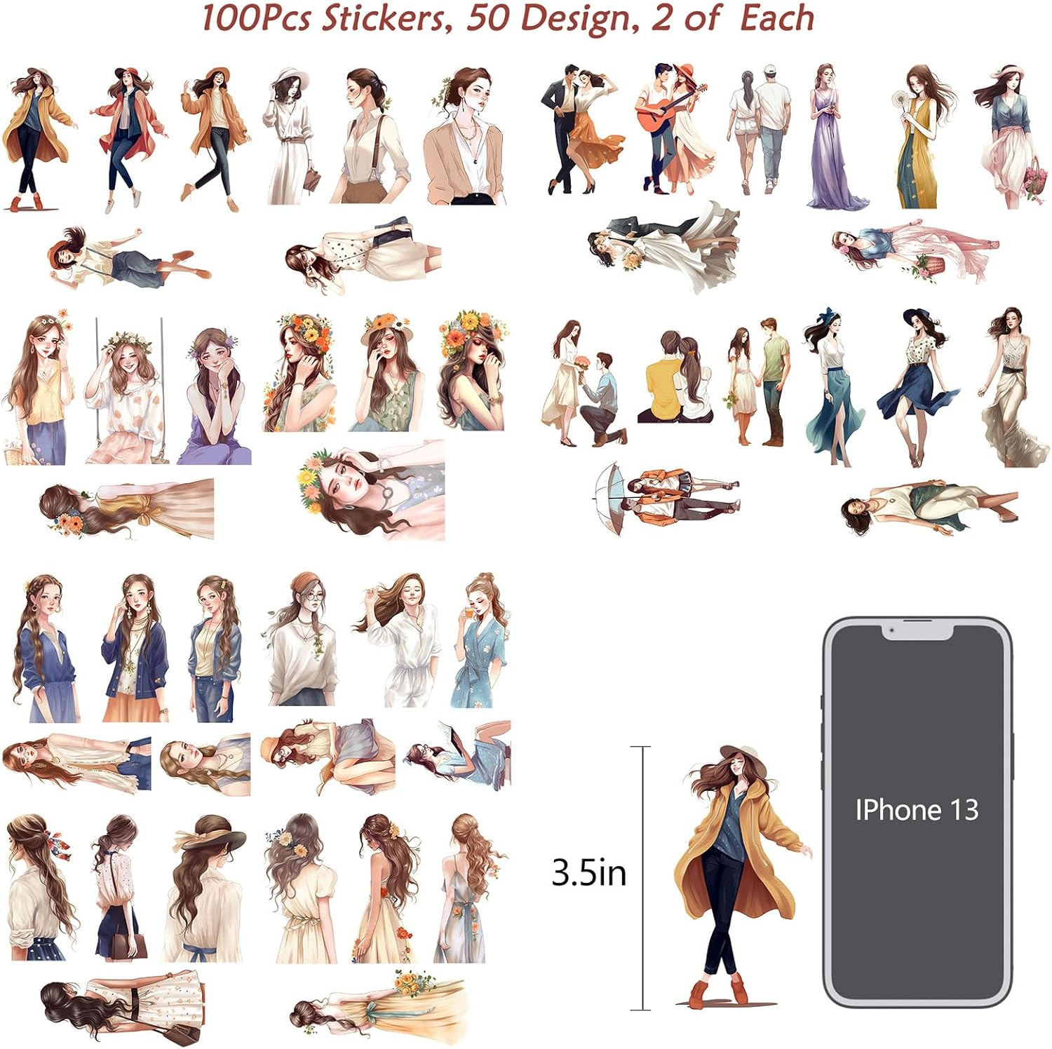 JOYCHOIC Scrapbook Stickers Set,100Pcs Aesthetic Sticker for Scrapbooking and Journaling Water Bottles, Junk Journal Supplies, Bullet Journals Materials, Planner Arts Craft Collage People - With Pets image number 3