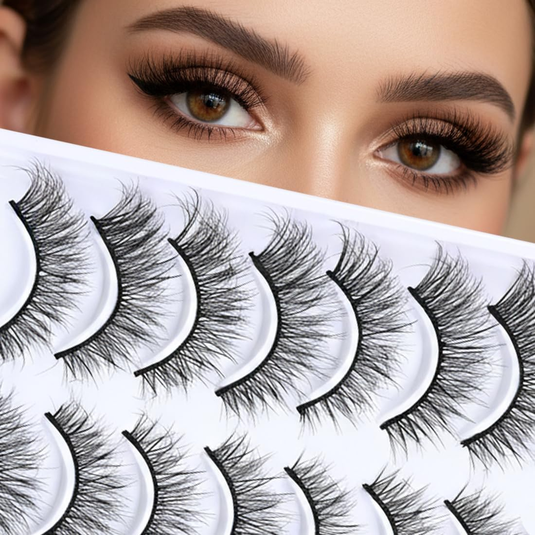 7 Pairs Lashes Wispy False Eyelashes Manga Fluffy Cat Eye Natural Extensions Lashes Strips image number 6