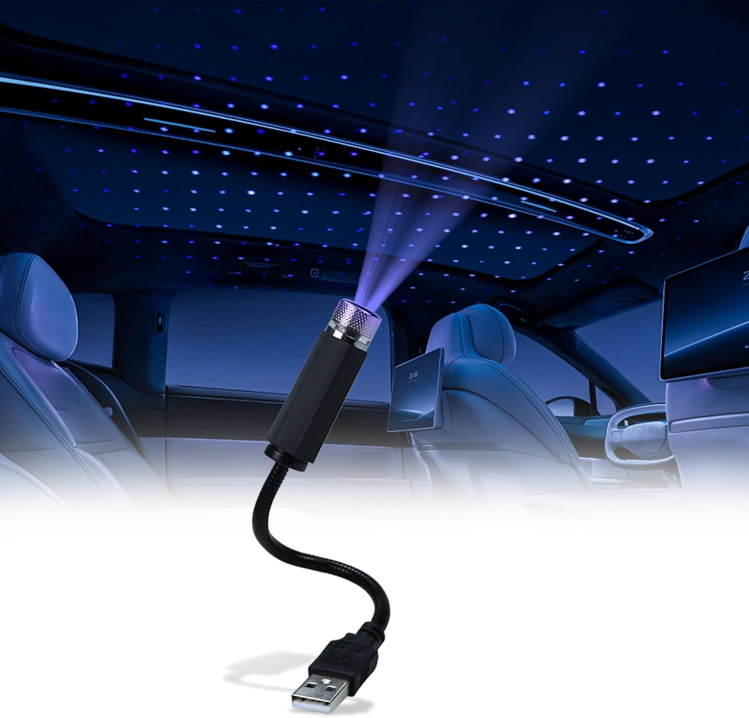 Car Led Interior Lights for Roof, Romantic Star Light Mini USB Projection Lamp Star Night Light Atmosphere Decoration for Cars Bedroom Party, Purple image number 5