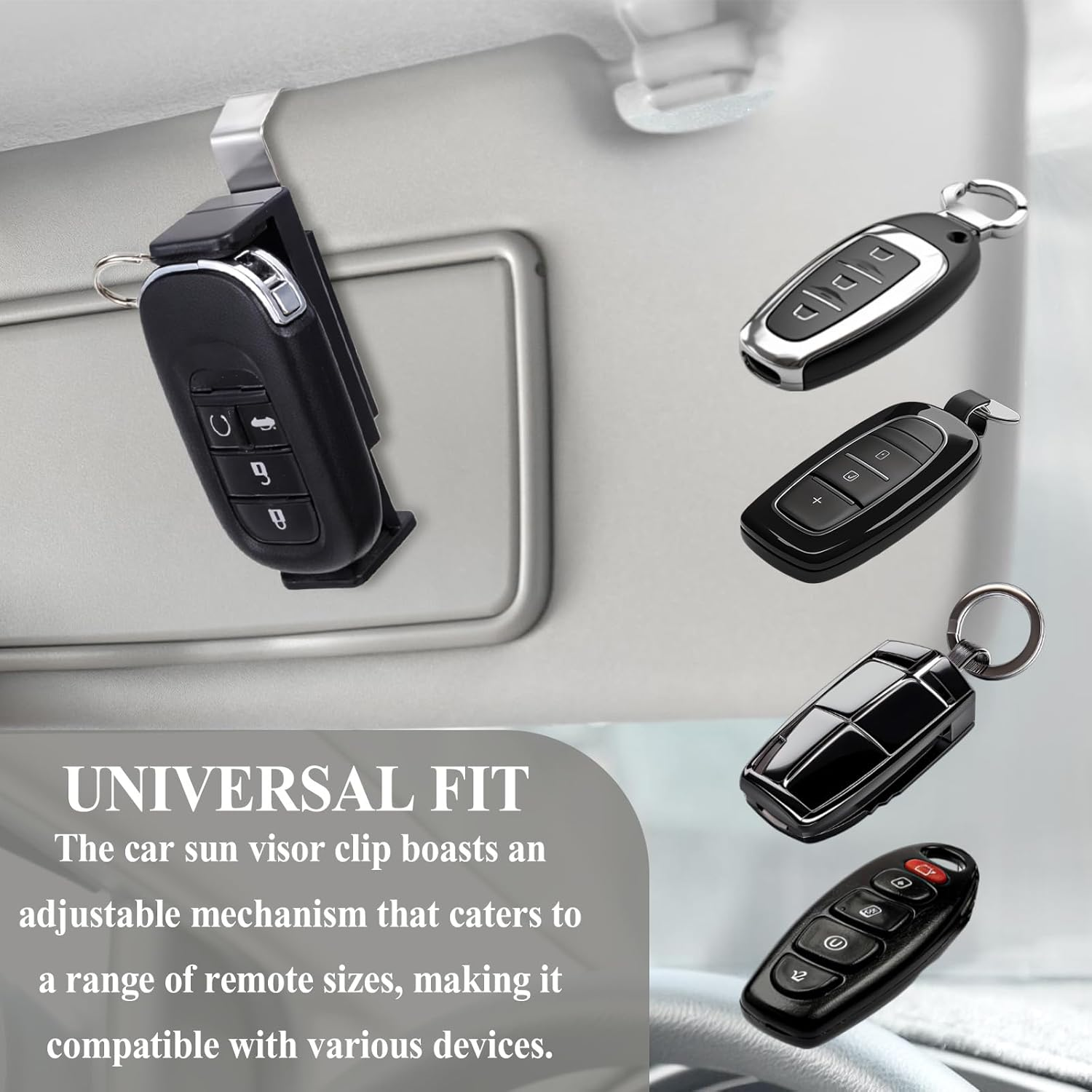 Pack of 2 Garage Door Opener Clip, Universal Garage Door Opener, Adjustable Visor Clips, Gate Remote Control Holder, Suitable as Replacement for Remote Controls of Different Sizes (5.3-7.2 Cm) image number 4