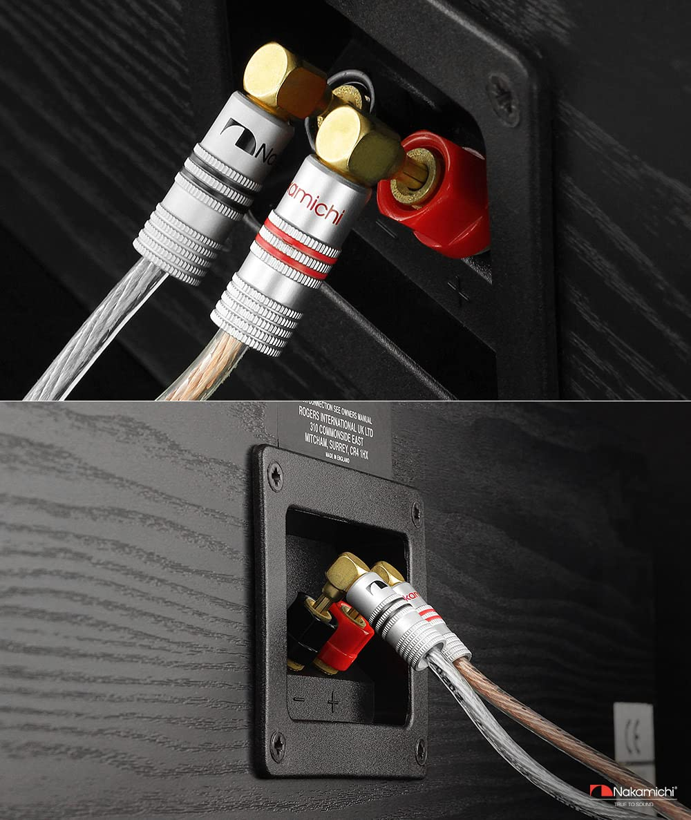 Nakamichi Excel Series 24K Gold Plated Banana Plug 12 AWG - 18 AWG Gauge Size 4Mm Speakers Amplifier Hi-Fi AV Stereo Home Theatre Audio Wire Cable Screw Connector (8 Pcs (4-Pairs), Right Angle Plug) image number 2