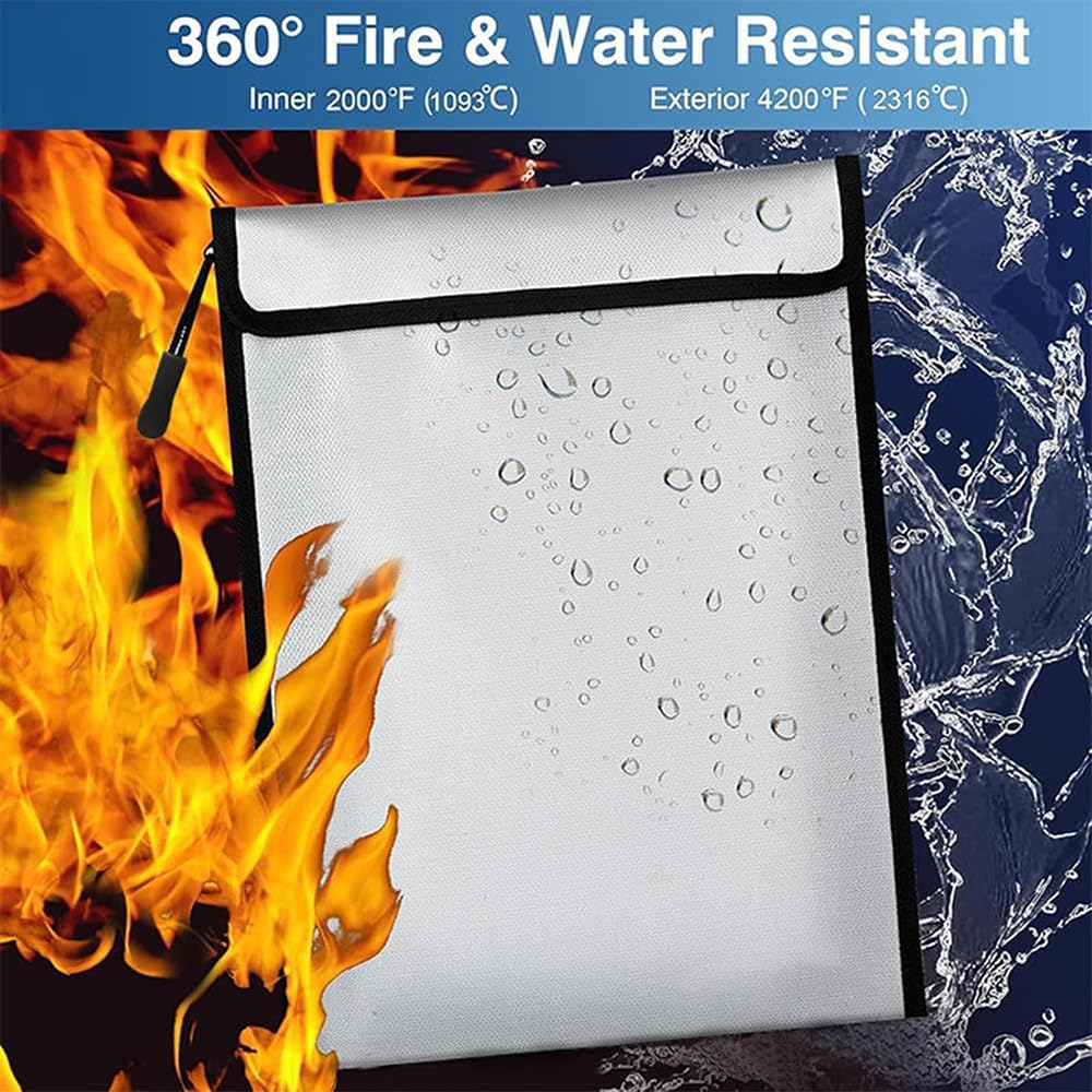 3 PCS Gray Fireproof Waterproof Money Important Document Bag(2000℉), for Fire Proof Money Bag for A4 A5 Documents Holder,File,Cash,Jewelry,Passport,Tablet,Laptop image number 4