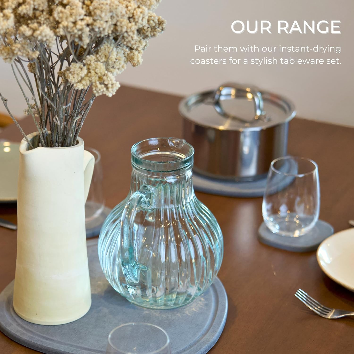 Home - Stone Plant Saucer | Super Absorbent, Quick Drying Indoor Pot Saucers | Made of Natural Diatomaceous Earth | Absorbing Water Instantly | 1 Large & 1 Small Drip Tray | Colour Graphite image number 2