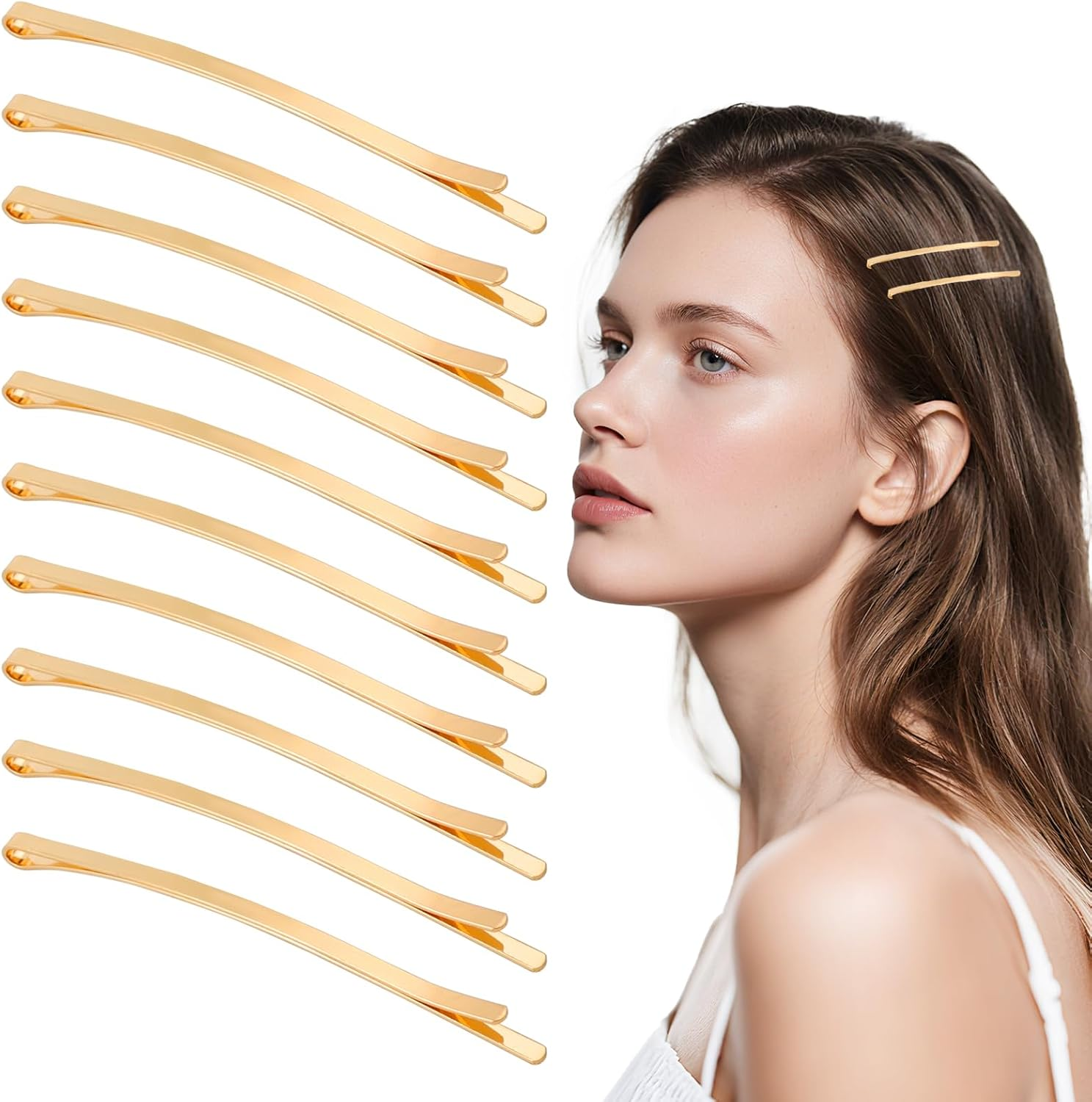 Pack of 50 Gold Hair Pins, Long Flat Bobby Pins, Blonde, Metal Hair Clips, Large, Hair Clip, Bobby Pin, Golden Jumbo Hair Clips, for Thick Bun, Updo Hairstyles, Women, Girls, All Hair Types image number 5