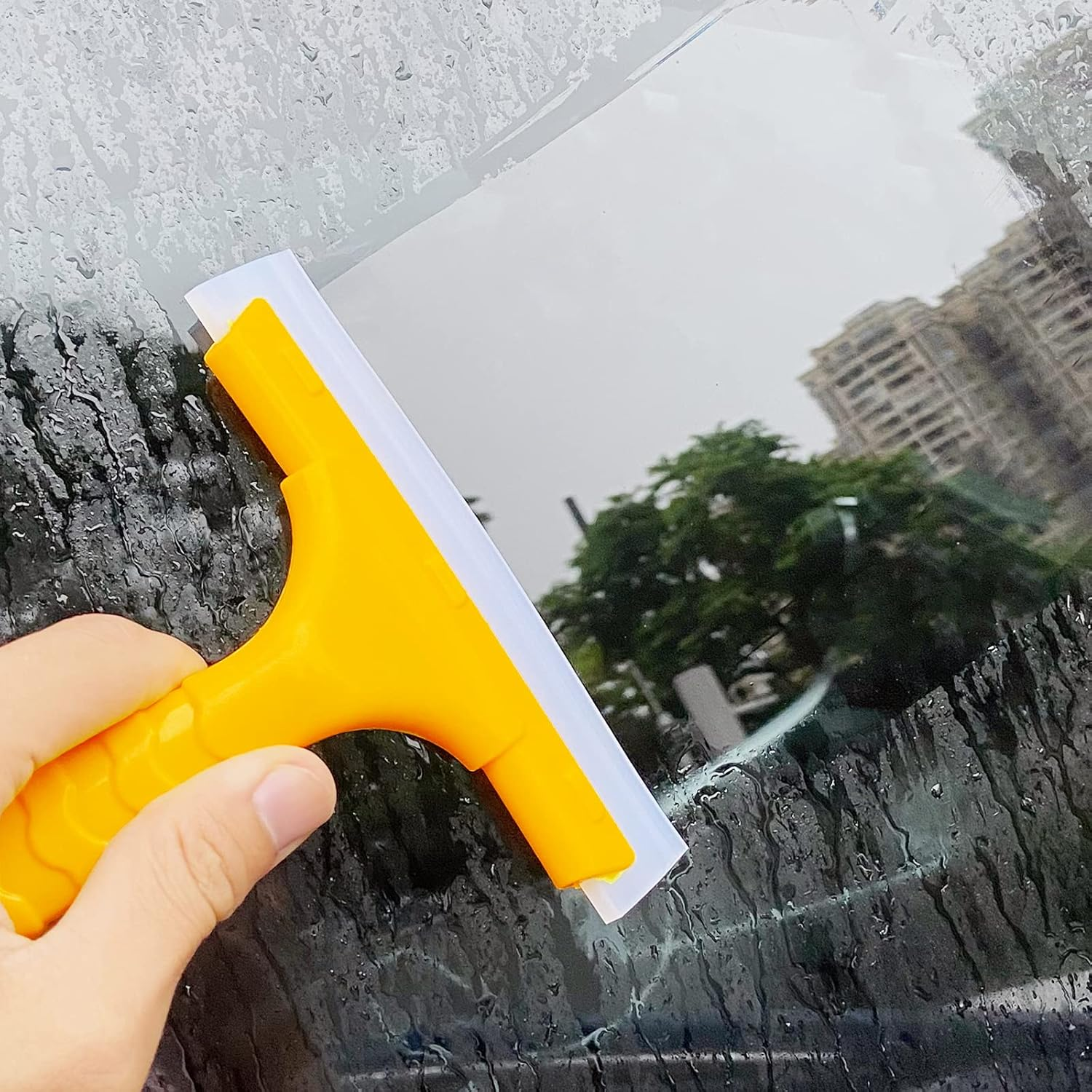Ccyanzi Silicone Blade Small Squeegee, Shower Glass Squeegee, Window Tint, for Window, Bathroom Mirrors, Shower Door and Car Windshield, 5.5X5.5Inch, Yellow image number 4