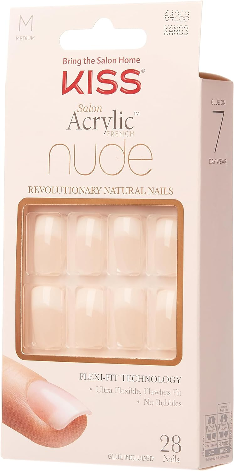 KISS Salon Acrylic Press on Nails, Nail Glue Included, 'Cashmere', French, Medium Size, Squoval Shape, Includes 28 Nails, 2G Glue, 1 Manicure Stick, 1 Mini File