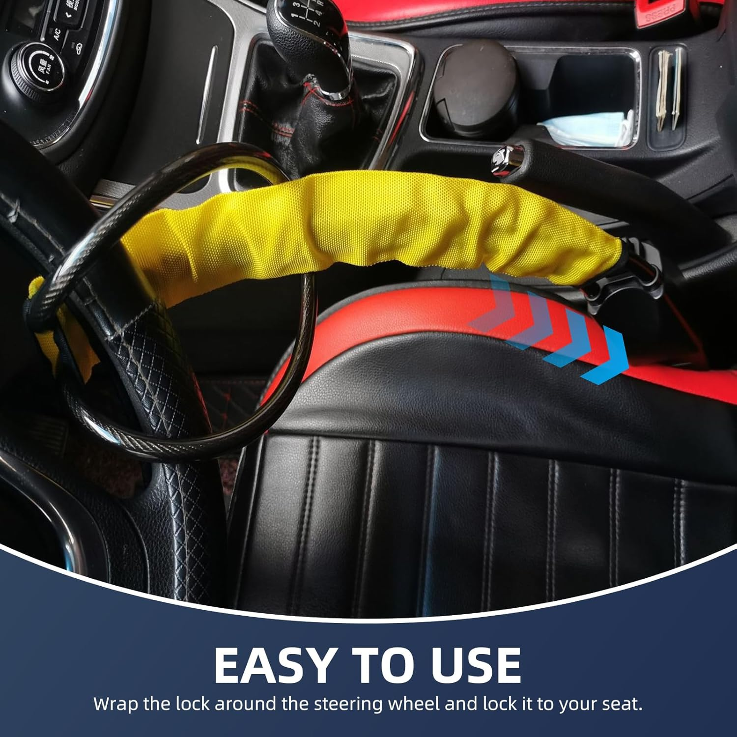 Steering Wheel Lock Seat Belt Universal anti Theft Car Device Prevention ， Bring 3 Keys， Max 17 Inch Length, Small and Light-Weight, Multi-Functional, Fit Most Vehicle. (Orange) image number 6