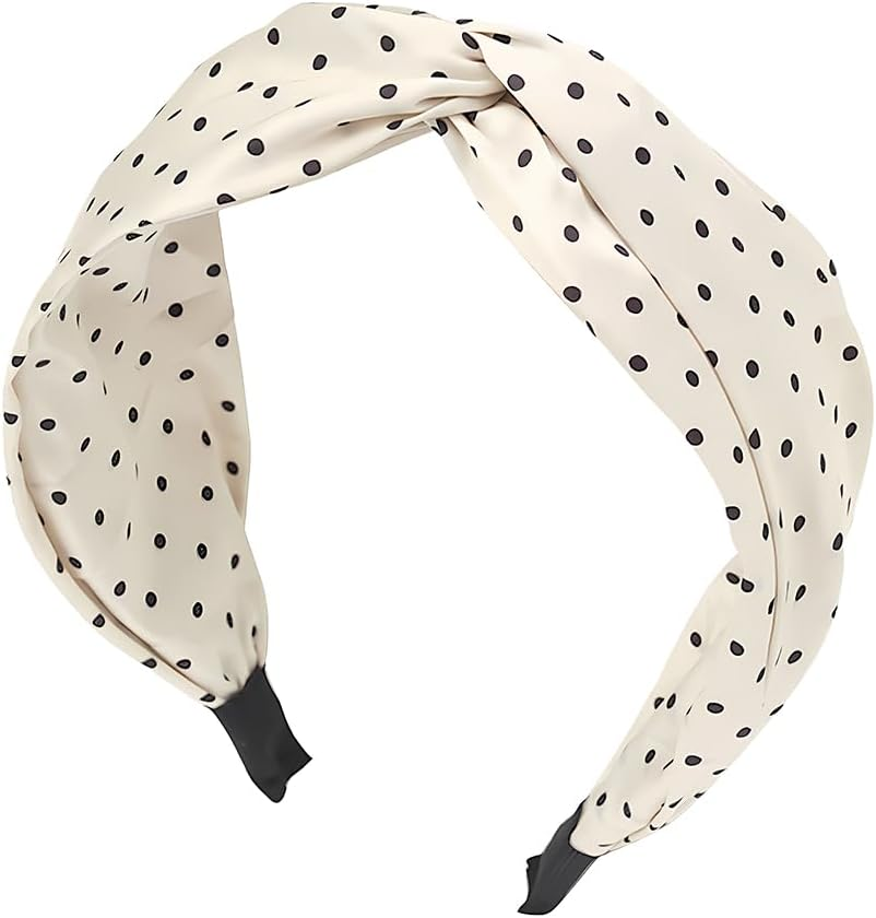 Polka Dot Headband Top Knot Headband for Women Polka Dots Head Band Wide Knotted Headbands for Women Girls Polka Dot Hairband Fashion Beige Hair Accessories