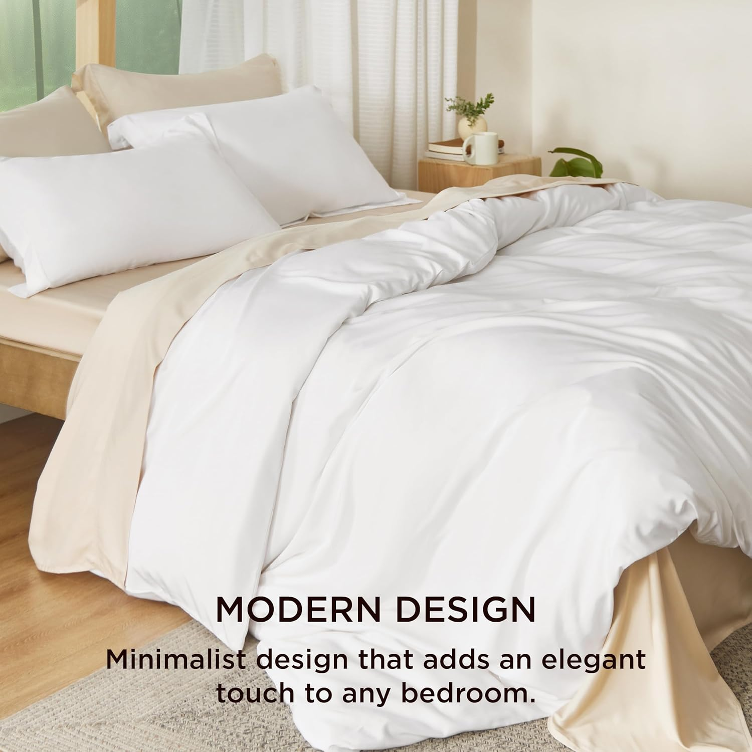 Bedsure Silky Cooling Queen Quilt Cover Set - Lightweight 100% Rayon Derived from Bamboo Doona Cover Queen for Hot Sleepers, Breathable & Moisture-Wicking Bedding Set, White image number 5