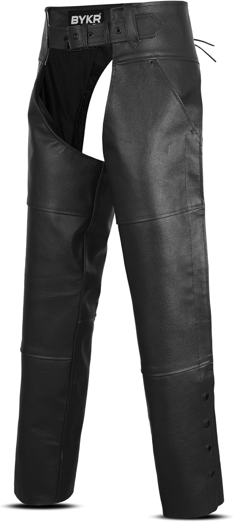 BYKR Leather Motorcycle Chaps for Men & Women Overpants Cowboy Riding Biker Vintage Chap Pants Adjustable Waist & Length image number 4