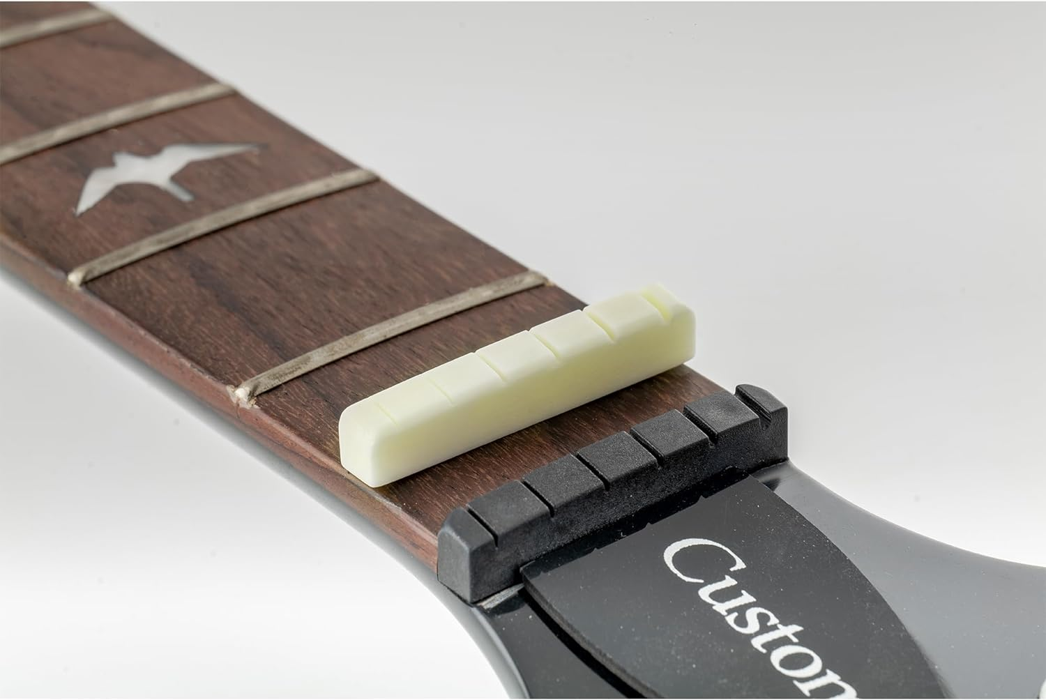 Musiclily Pro 42.95Mm Flat Bottom Slotted Electric and Acoustic Guitar Bone Nut for 6-String Ibanez and PRS, Ivory (Set of 2) image number 5