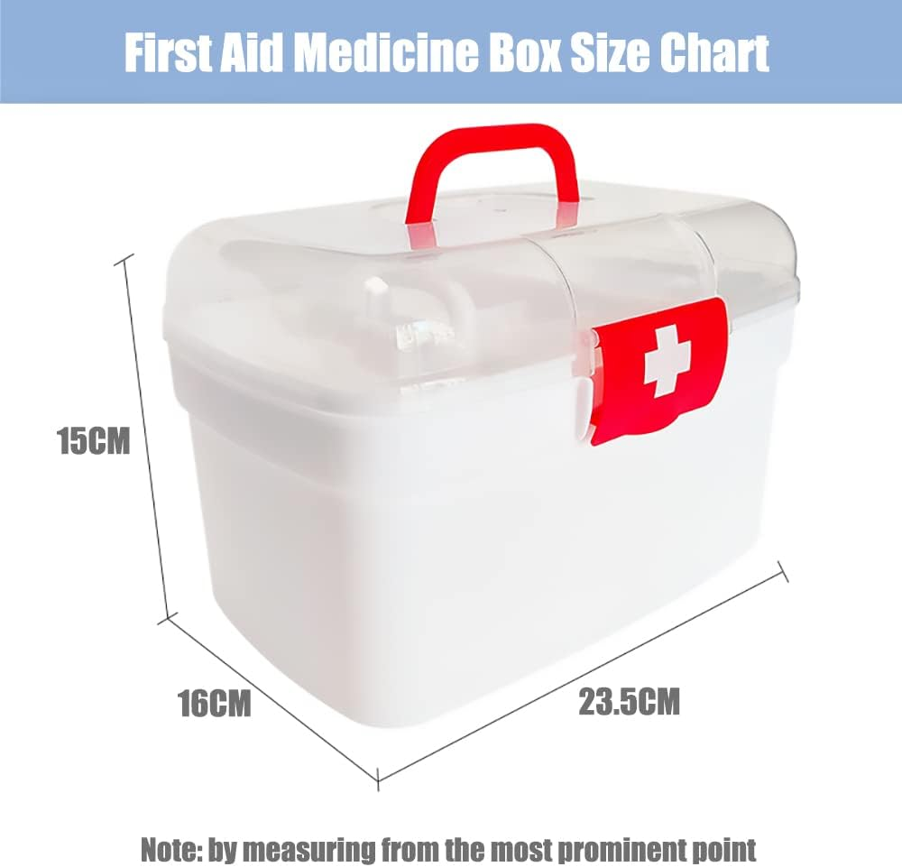 Portable Empty Small Home & Work First Aid Box with an Internal 4 Grid Tray, Handled Household Medicine Storage Box, Multipurpose Plastic Storage Box (White) image number 3