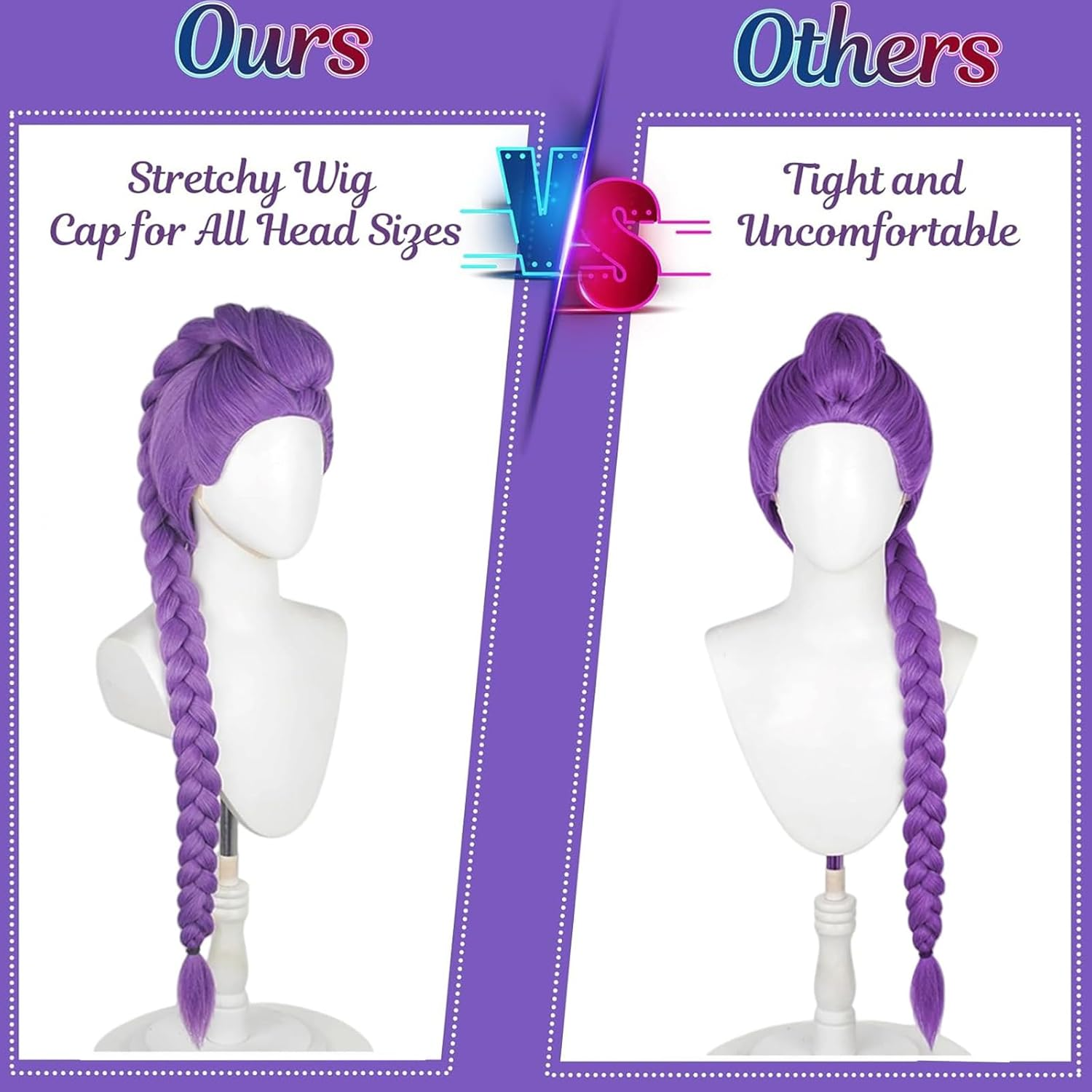 Long Purple Braided Wig, 47 Inches, Halloween Anime Costume Wig, Made of Heat-Resistant Synthetic Fiber, Ideal as a Halloween Cosplay Prop, Suitable as a Women or Girls (A) image number 2