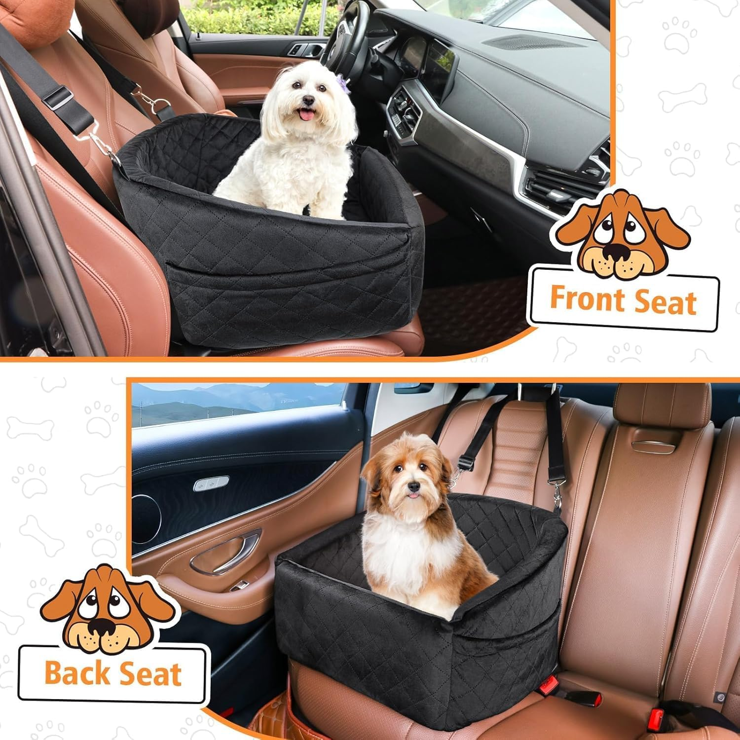 Dog Car Seat for Small and Medium Dogs,Car Seat for Dogs Removable and Washable Dog Booster Seat under 30Lbs, Pet Car Seat Travel Bed with Storage Bag and Dog Safety Belt (Black) image number 3