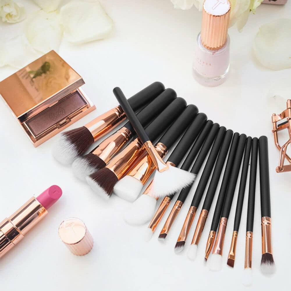 Soft 15Pcs Pro Face Powder Makeup Brushes Set Eyeshader Blending Highlight Tools