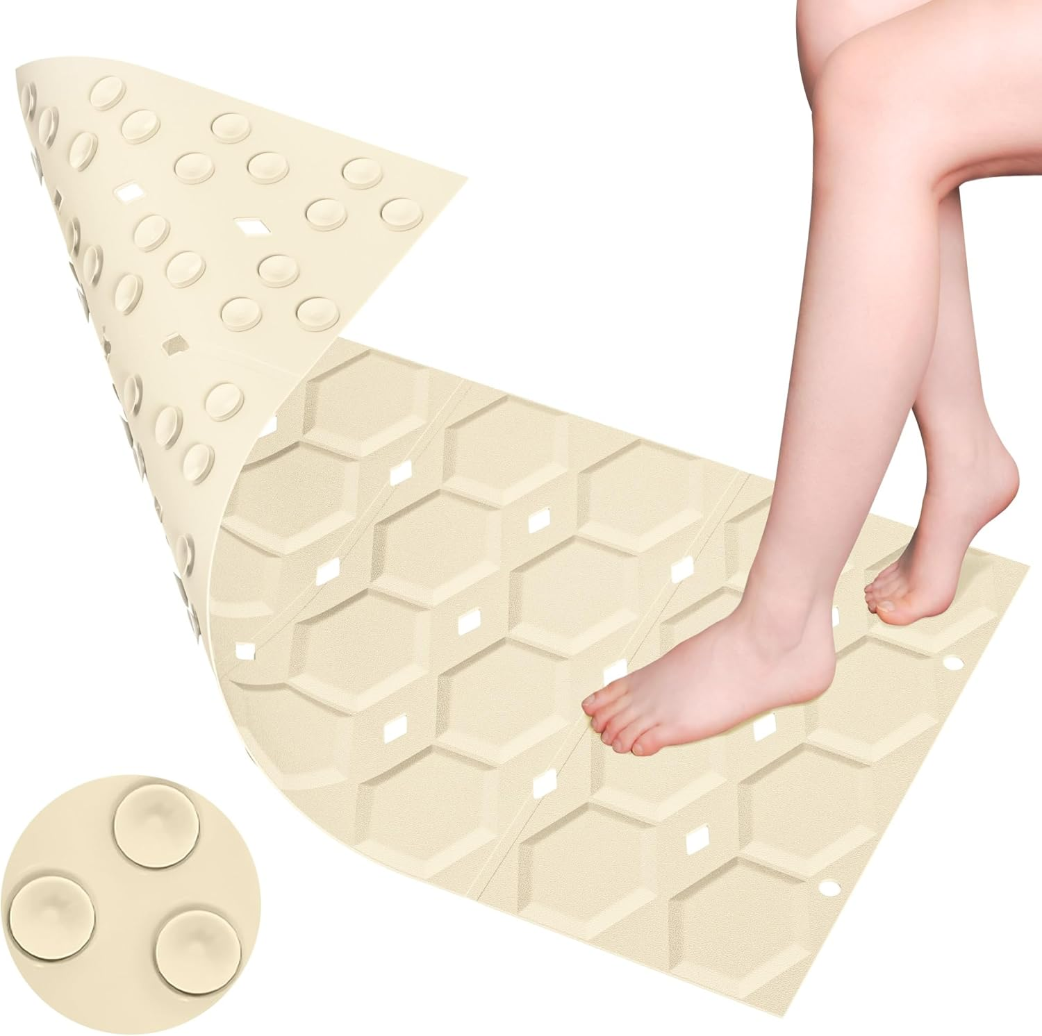Non-Slip Shower Mats for inside Shower， 14 X 18 Inch Silicone Bathtub Mat Non-Slip, Bath Mat for Tub with Suction Cups, Drain Holes Bath Tub Mat (Light Ivory Color) image number 2