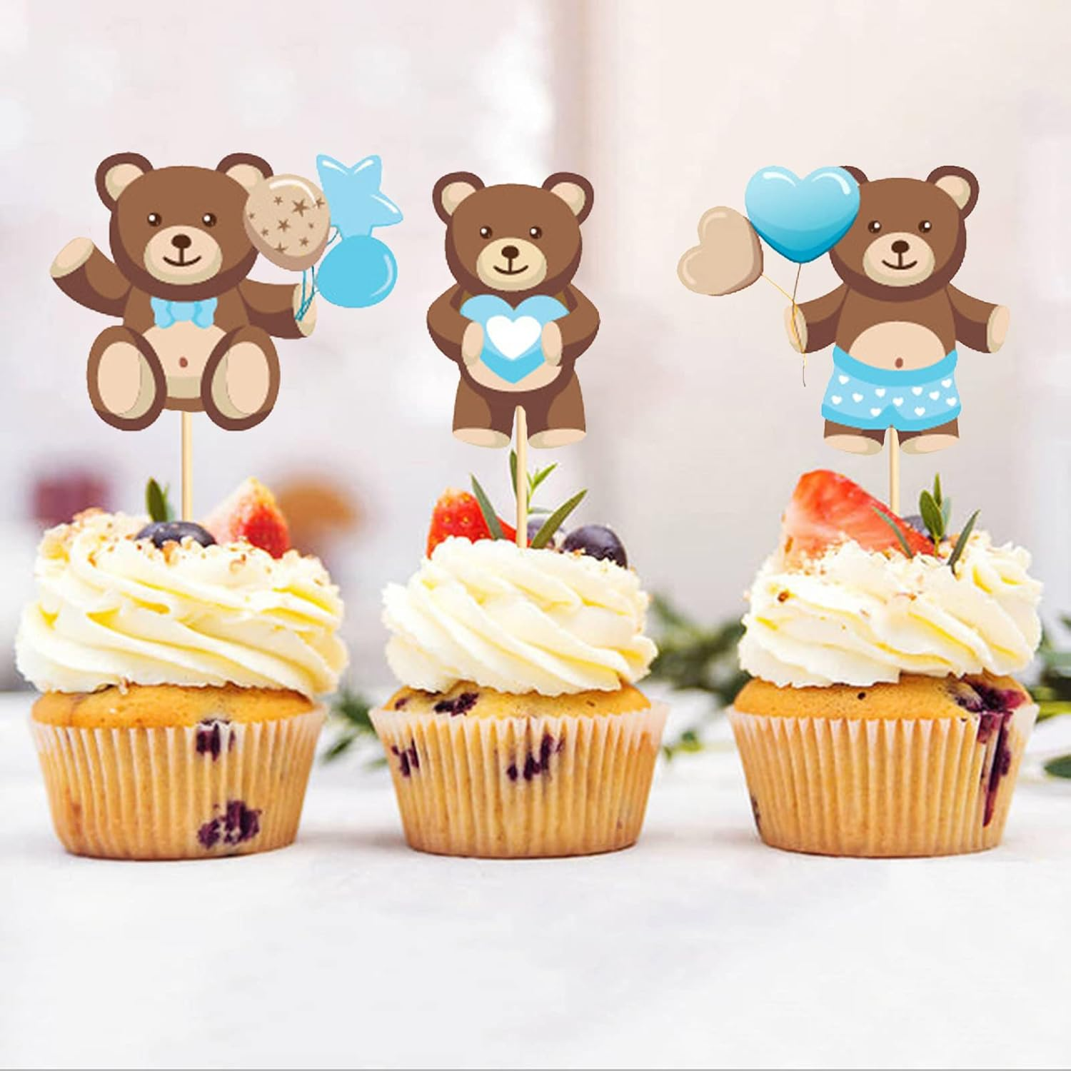 36 Pieces Bear Cupcake Toppers Baby Shower Birthday Party Gender Reveal Party Decorations Supplies