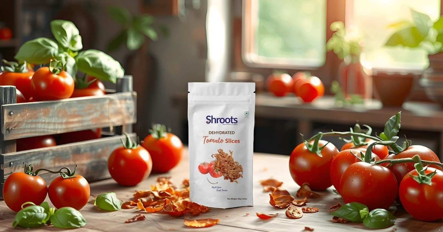 SHROOTS Dehydrated Tomato Flakes Pure Vegetarian Gluten-Free No Added Salt Easy Cooking Essential Machine Dried Vegetables with Natural Aroma Perfect for Soups, Sauces and Seasoning 1.41 Oz, Pack of 1 image number 4