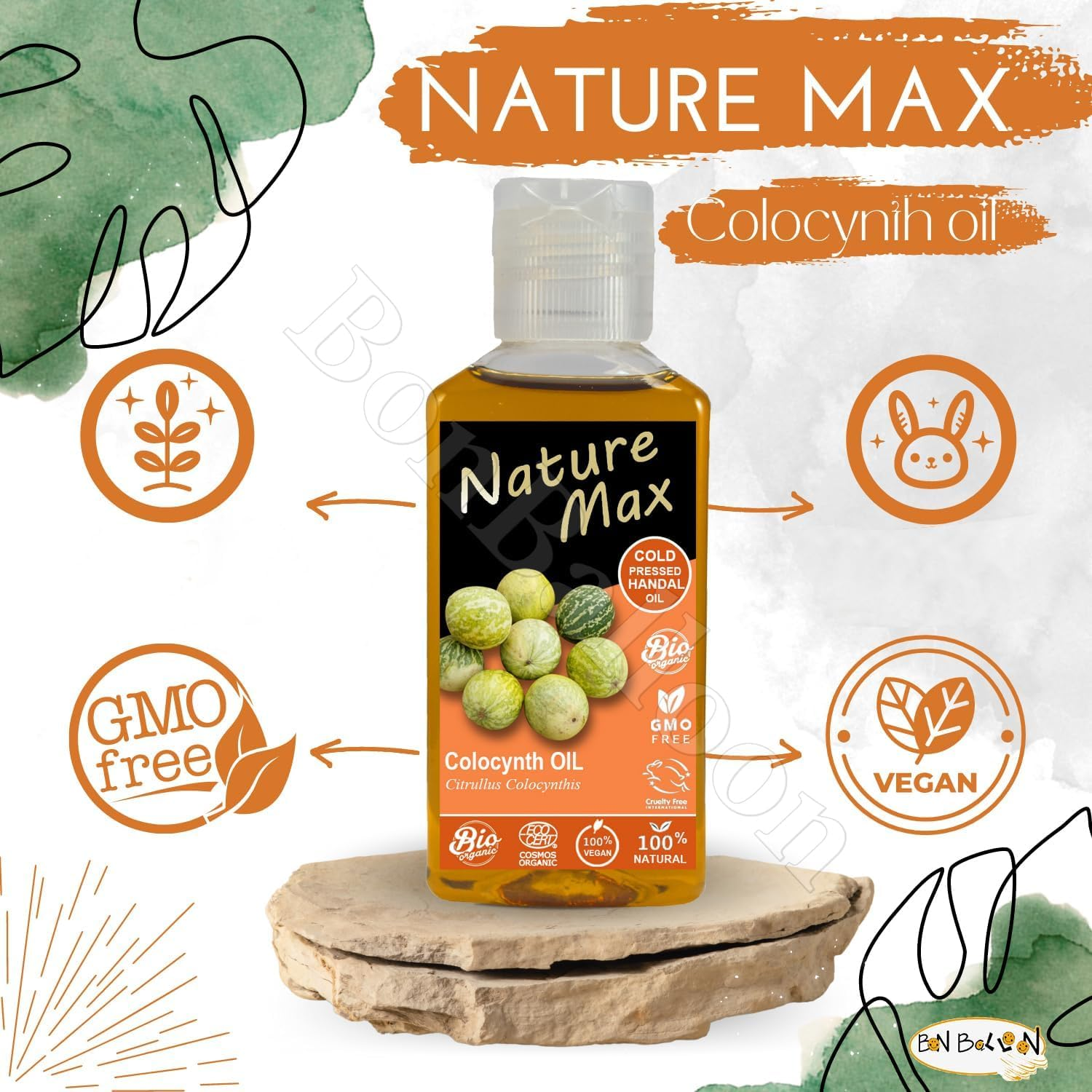 Nature Max Handal Citrullus Oil Organic Natural Undiluted Pure for Hair Skin Care & Food Cold Pressed Premium Quality ( 1Pack = 3.38 Oz / 100 Ml ) زيت الحنظل image number 3