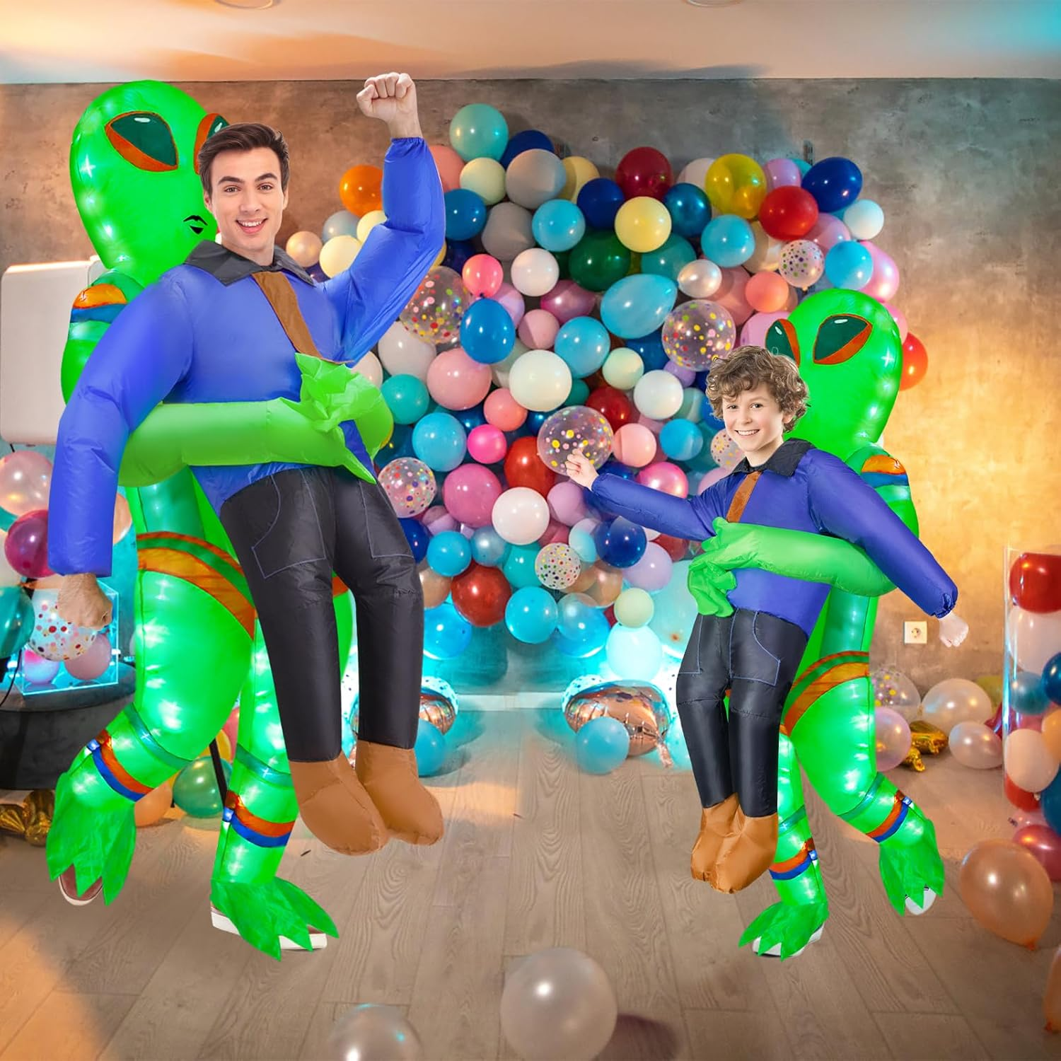 Inflatable Alien Costume for Adult Kids with LED Lights Blow up Lighted Alien Abduction Halloween Costumes Cosplay Party image number 6