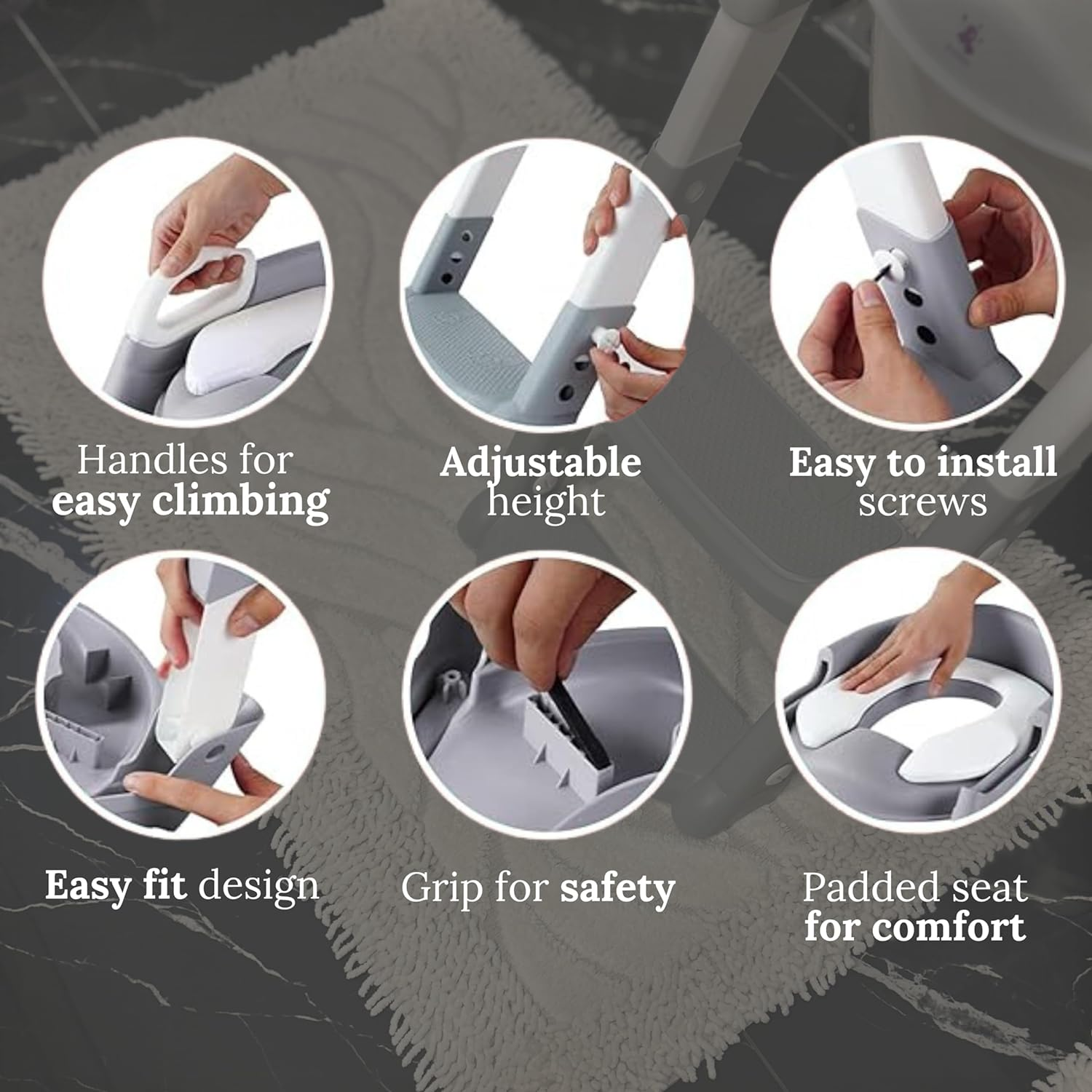 ASMAN Potty Training Seat, Adjustable and Foldable Toilet Seat with Ladder, Comfortable/Portable for Baby (White/Grey) image number 5