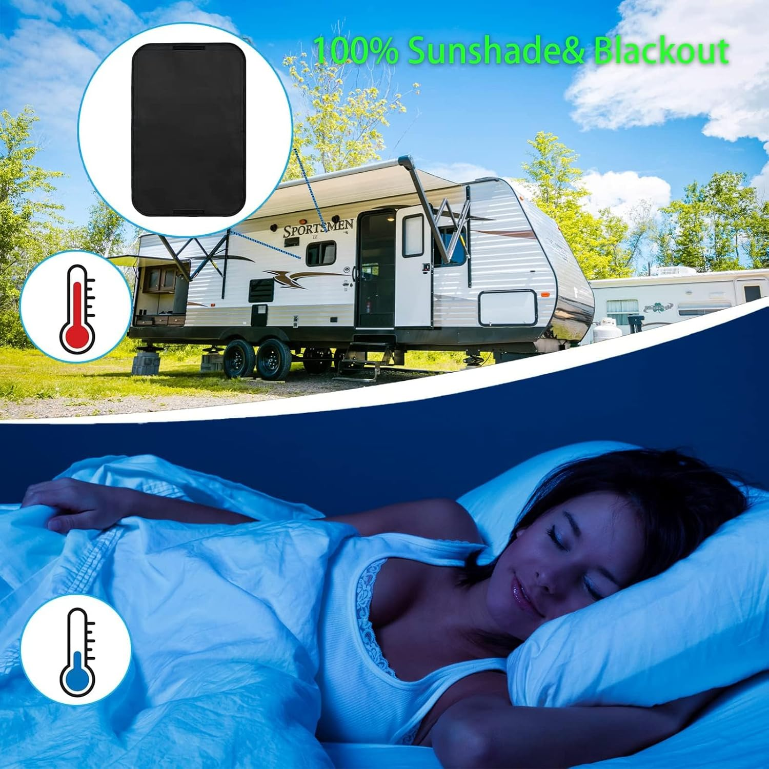 RV Door Car Window Shade Cover 16 X 25 Inches, Waterproof Camper Sunshade Coverings, UV Protection Sun Blackout Curtains, Privacy Black Car Window Shade, Camping RV Accessories for Travel Trailers