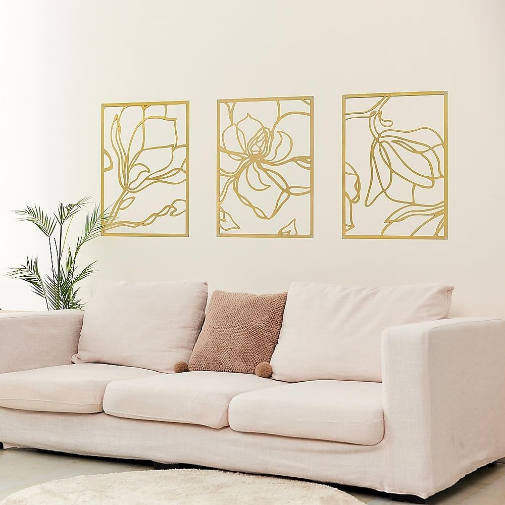 3 Piece Gold Flower Metal Wall Decor Abstract Floral Aesthetic Set of 3 image number 3