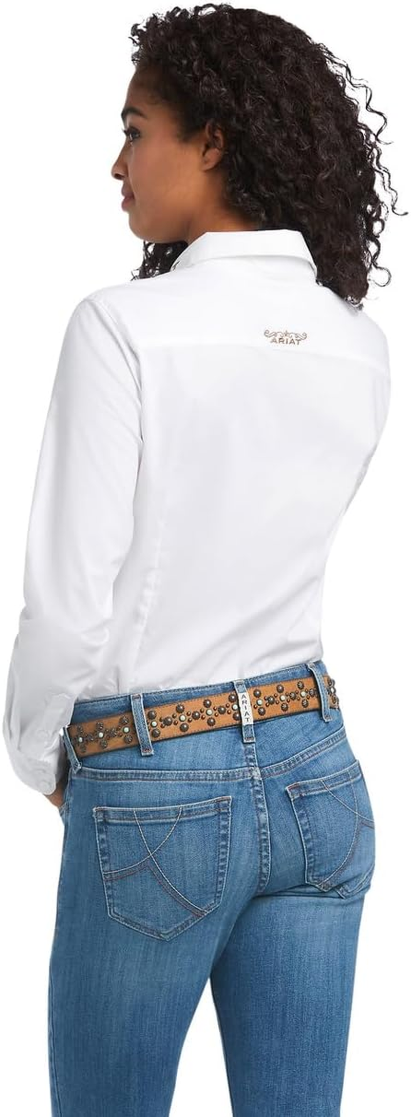 ARIAT Women'S WMS Team Kirby Str Ls Shrt Wht/Lprd Lg, White W/Leopard Logo image number 4