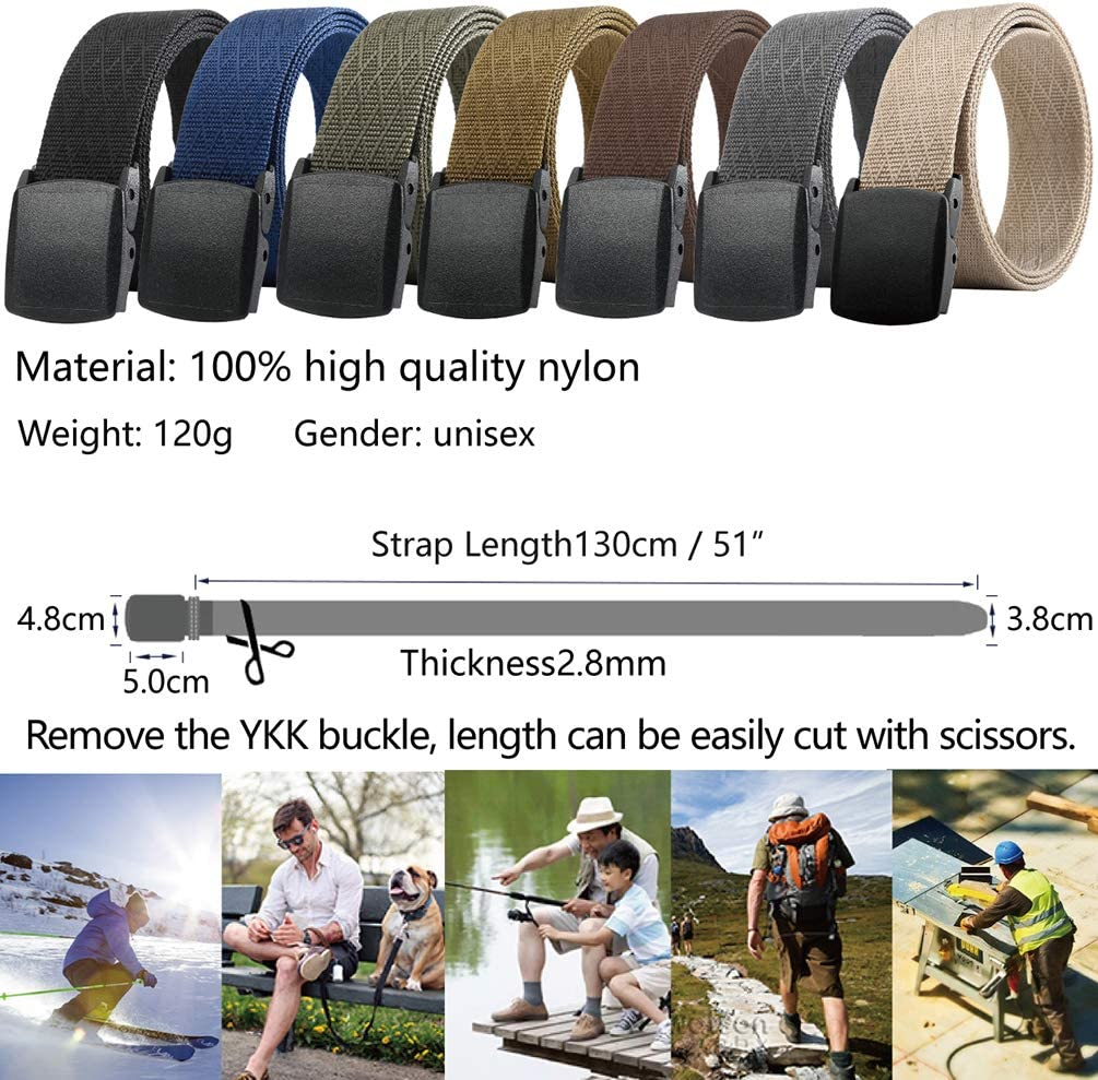 Lionvii Belts for Men - Fashion Belt Man Nylon Fabric for Casual Jeans Outdoor - Adjustable Trim to Fit 28-49" Waist - Black Track image number 6