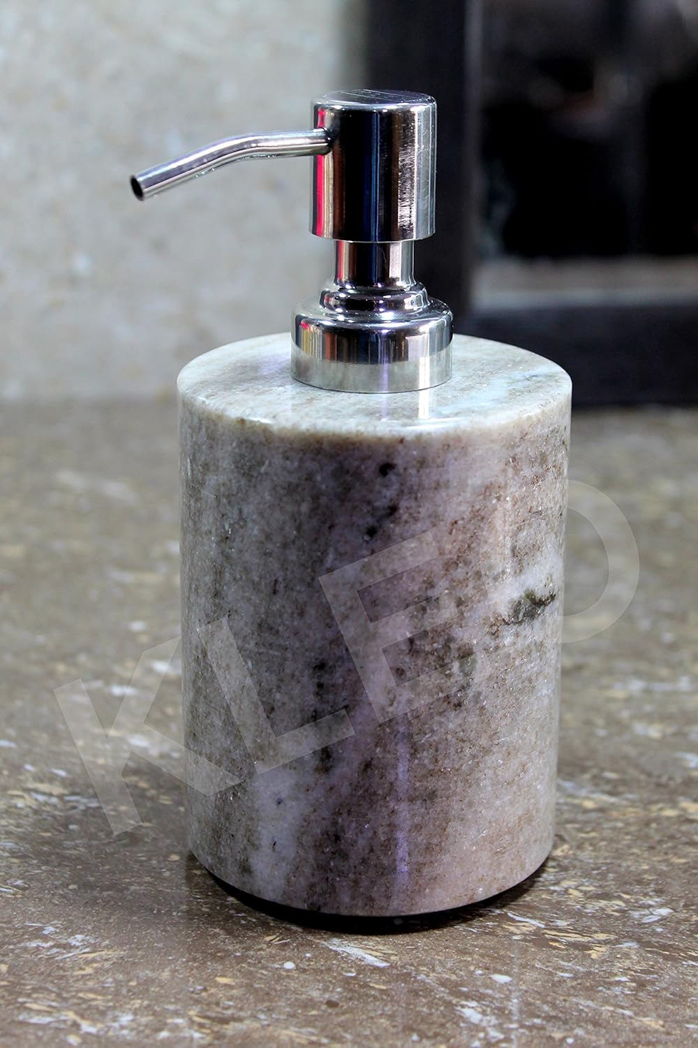 KLEO Soap/Lotion Dispenser - Made of Genuine Indian Marble in Brown Color - Luxury Bathroom Accessories Bath Set image number 5