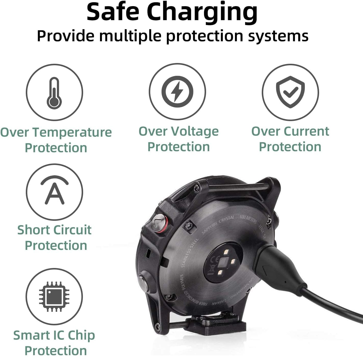 Charging Cable Intended for Garmin Forerunner 55 Smartwatch 2 Pack Replacement USB Charging Charger Cord Intended for Forerunner 55 Smart Watch, Black (Black) image number 2