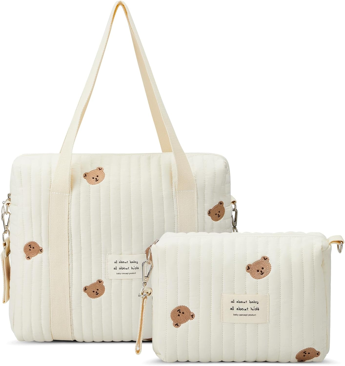 2 Pcs Diaper Bag Tote for Baby Small Multifunction Maternity Bag Quilted Cotton Cute Stroller Storage Bag Travel image number 4