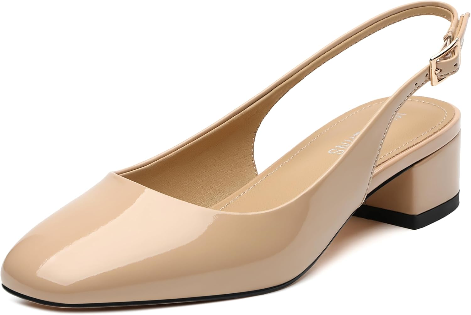 WAYDERNS Women'S Chunky Heel Slingback Pumps Square Closed Toe 1.5 Inch Low Block Heels Comfortable Casual Wedding Work Dressy Shoes