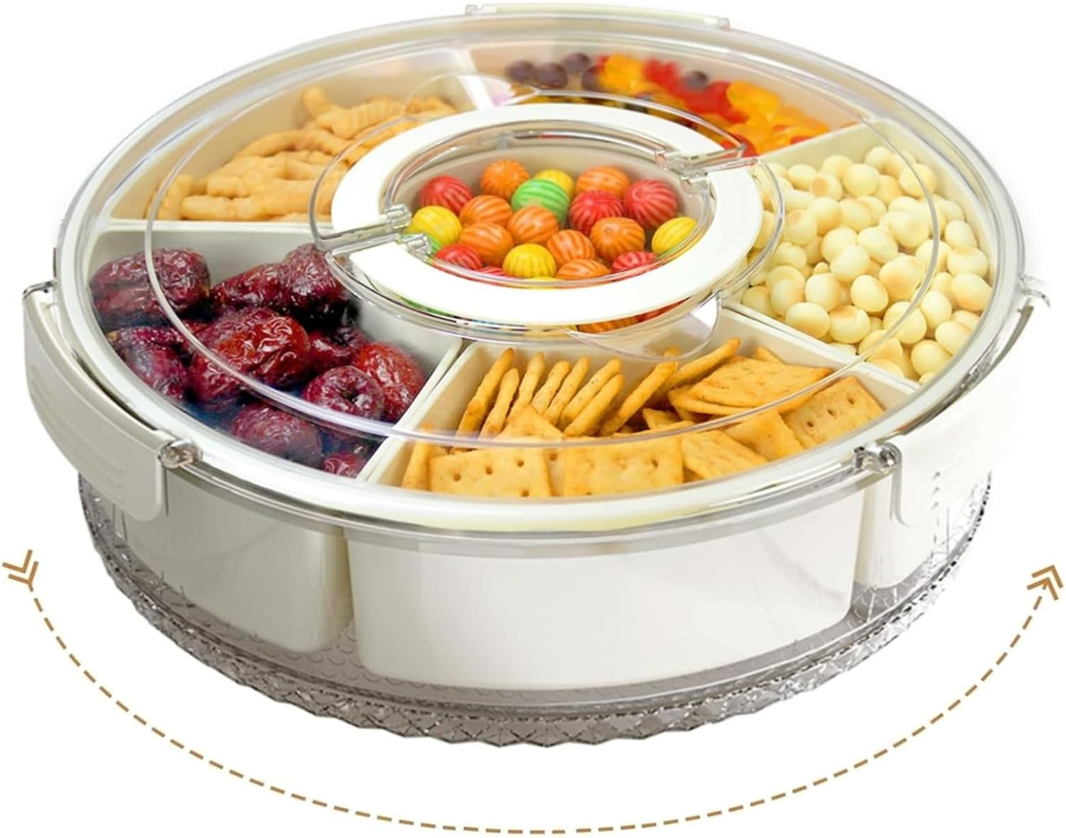 DAWNTREES Snackle Box,Divided Rotating Serving Tray with Lid and Handle - Charcuterie Container for Portable Snack Platters - Clear Organizer for Candy, Snacks (1) image number 2