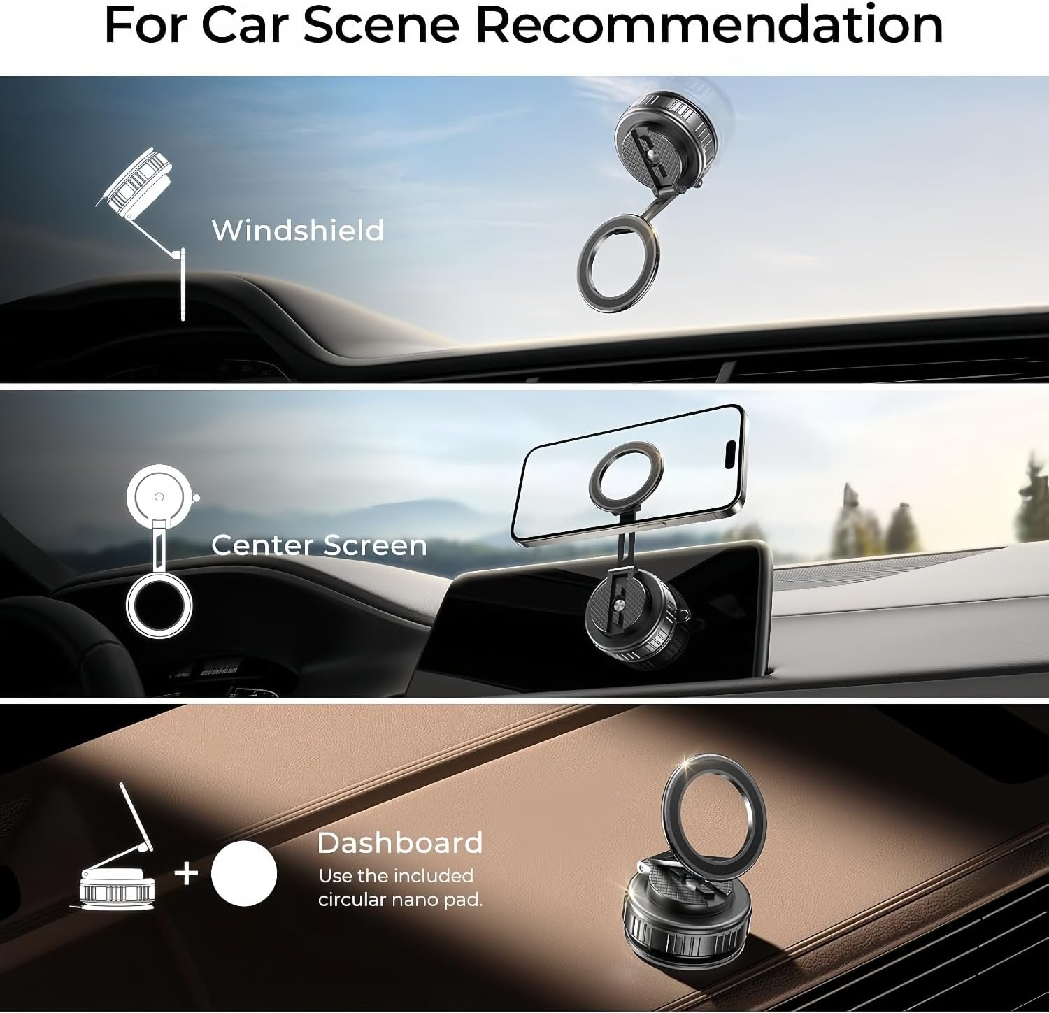 2025 Upgraded Magnetic Car Phone Holder,Ultra Vacuum Suction Cup Magnetic Car Phone Holder, 360&deg; Adjustable Foldable Car Phone Mount Compatible for Iphone/Android - Dashboard/Windshield/Gym Use image number 3