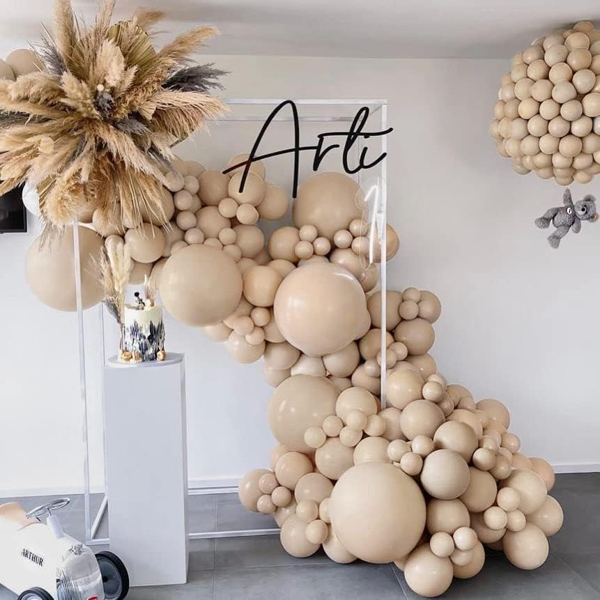Luxurparty Double Stuffed Nude Beige Balloon Garland Apricot Brown Balloons Latex Arch Kit for Boho Baby Shower Jungle Theme Woodland Teddy Bear Birthday Party Decorations 18In 12In 5In