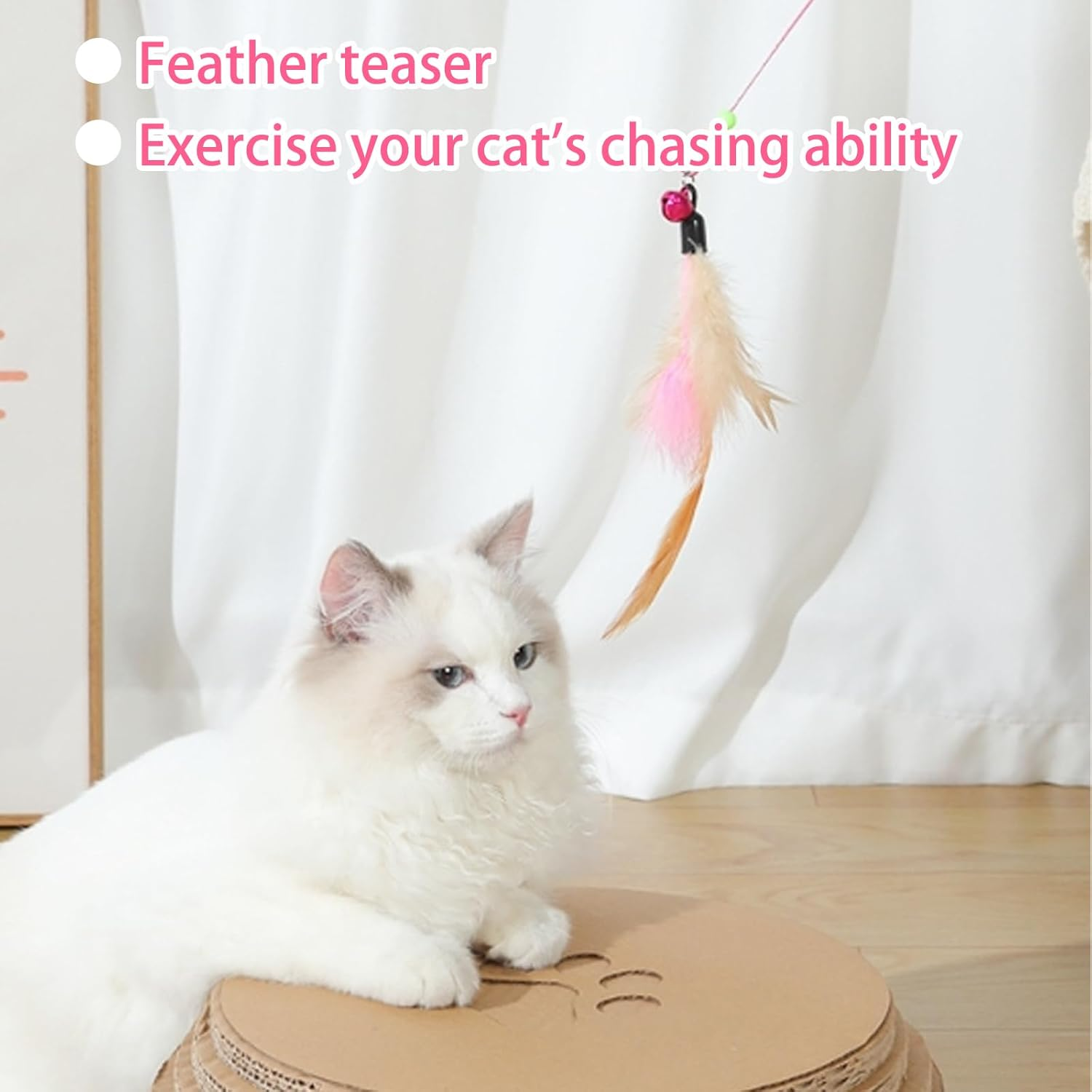 RANYAKE 2Pcs Feather Teaser Cat Toy, Cat Feather Toys, Interactive Cat Catcher and Exerciser Wand, Cat Teasing Sticks with Bells and Feathers, Comes with a Replaceable Feather Toy, Cat Accessories image number 3