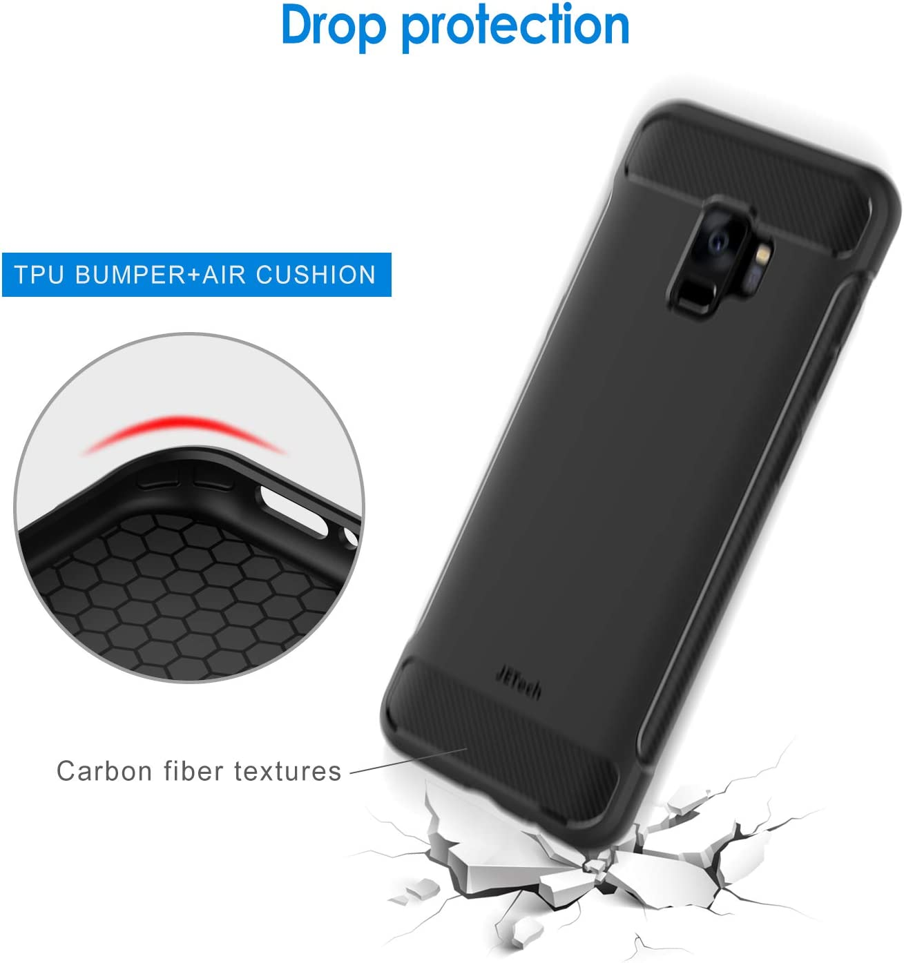 Jetech Slim Fit Case for Samsung Galaxy S9 (NOT for plus +), Thin Phone Cover with Shock-Absorption and Carbon Fiber Design (Black)