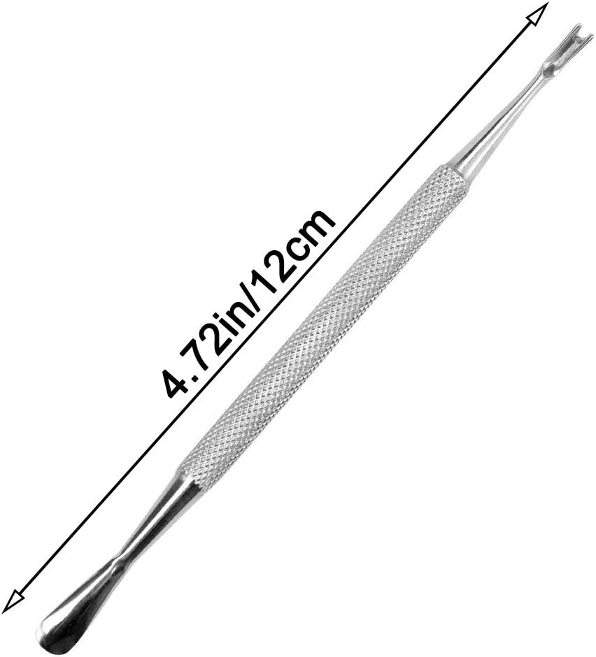 2 X Double Head Cuticle Knife V-Blade & Pro Cuticle Pusher Spatula Pusher, Nail Tool for Cleaning Dirt Silver for Professional Fingers and Toenail Care