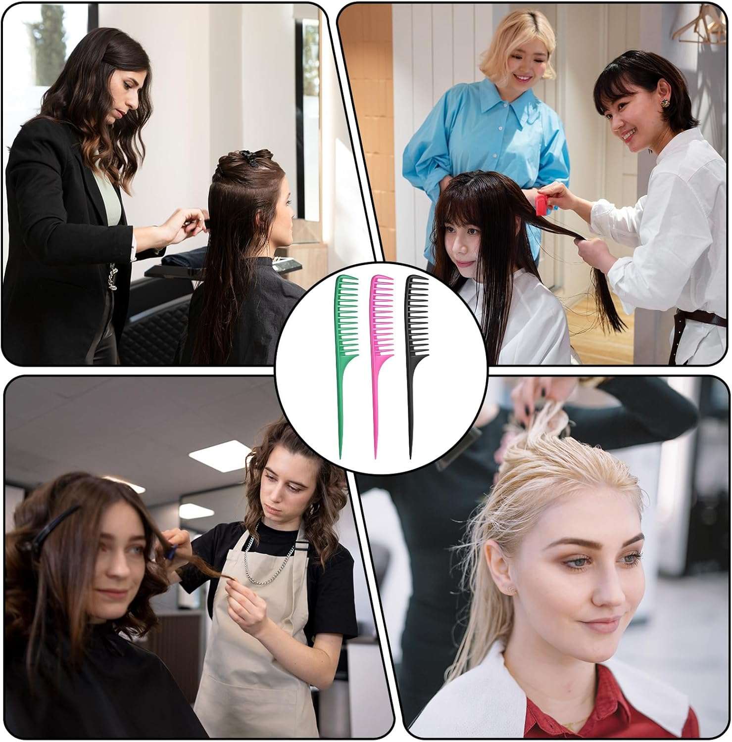 Wide Tooth Rat Tail Comb Set for Sectioning Styling Heat Resistant and Anti-Static Hair Detangling Combs for All Hair Types 3 Pcs image number 4