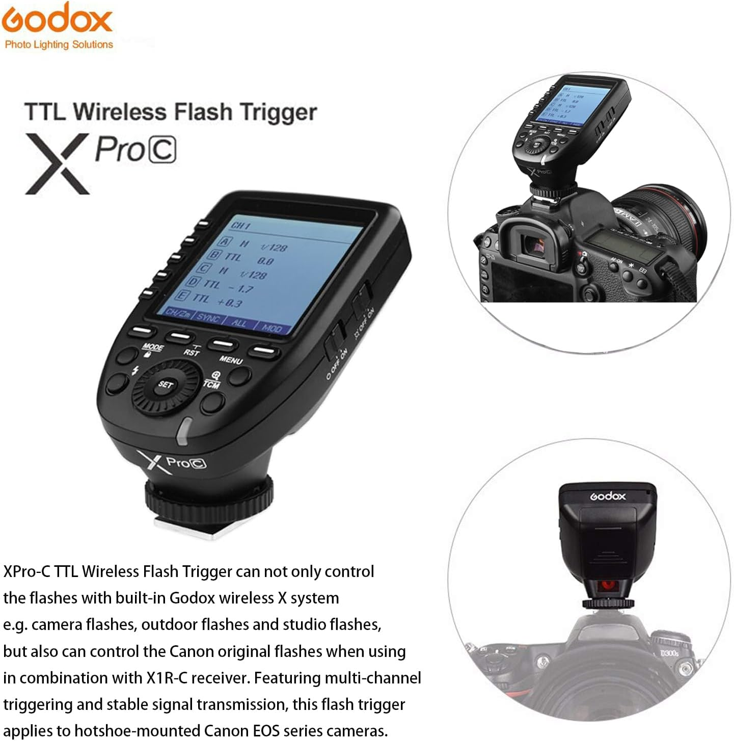 Godox Xpro-C TTL 2.4G Wireless Flash Trigger for Canon HSS 1/8000S Radio Transmitter Fit for Canon 80D 750D 760D 700D 650D 600D 550D 500D 1100D M5 M3 (Xpro-C) image number 2