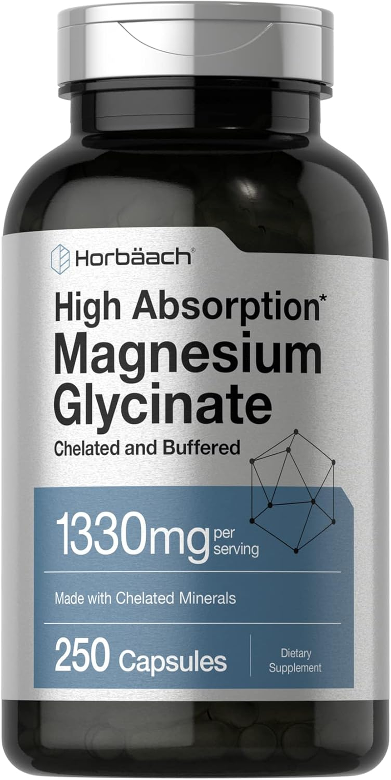 Magnesium Glycinate 1330Mg | 250 Capsules | Buffered and Chelated | Non-Gmo, Gluten Free | by Horbaach