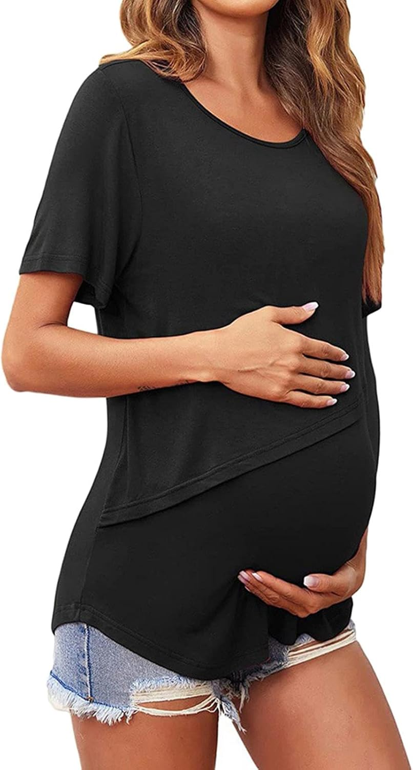 Kowaku Women'S Maternity Shirts Breastfeeding Tshirt Full Coverage Skin Friendly Breastfeeding Tees Nursing Shirts for Daily Wear