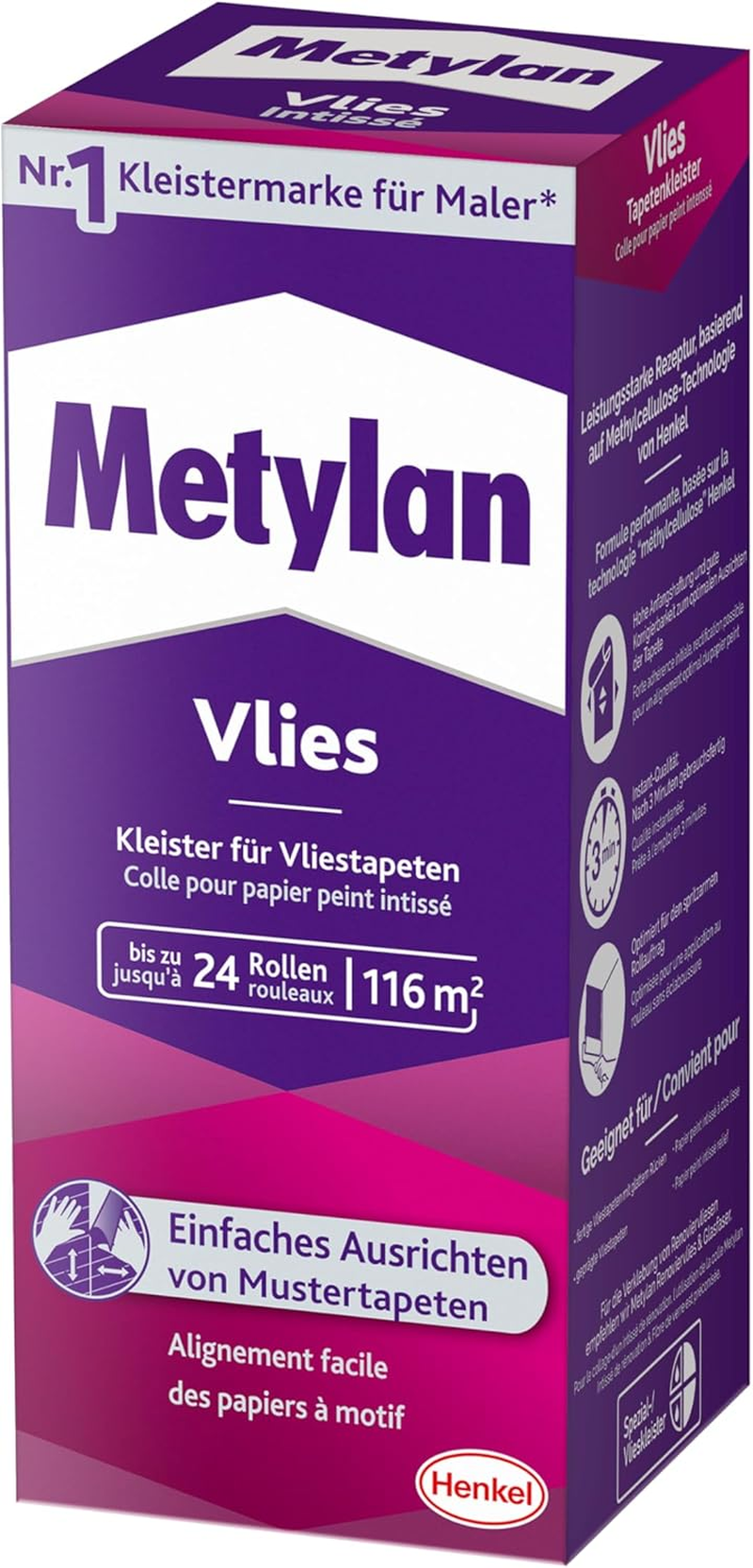 Metylan Non-Woven Wallpaper Paste for Non-Woven Wallpaper with Smooth or Textured Backing, Easy to Use Wallpaper Paste, High Yield Paste, 1 X 360 G image number 1