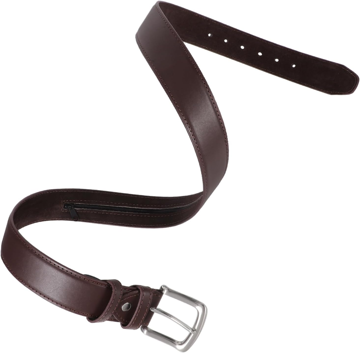 Beaupretty Hidden Money Pocket Travel Belt Brown PU Theft Waist Belt with Zipper Pouch for Secure Storage of Valuables for Travel and Everyday Use