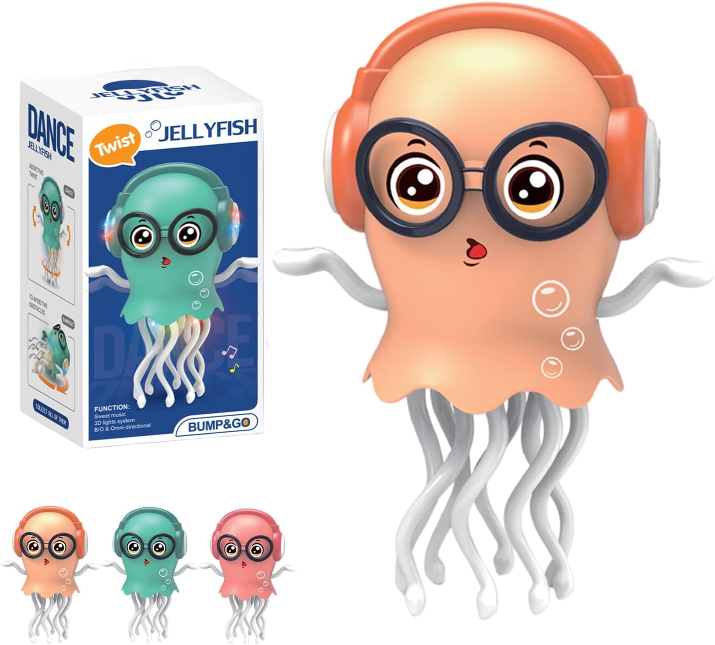 Dancing Octopus Toy, Crawling Dancing Automatic Obstacle Sensor Toys, Sensor Toy with LED & Music, Smart Interactive Auto-Wiggling Robotics for Indoor Play & Sensory Development (Yellow)