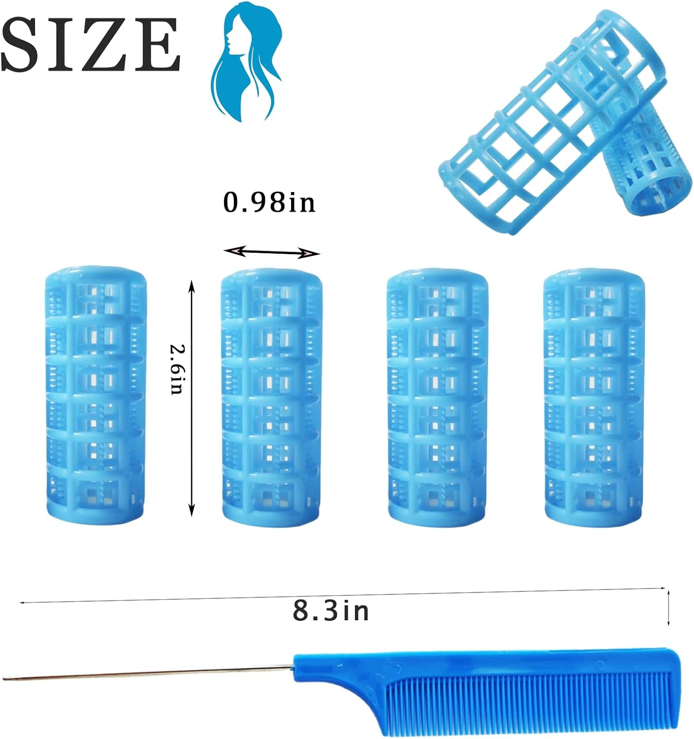 ULIFEBETTER 20 Pack Snap Hair Roller Plastic Hair Rollers Set, 0.98Inch/2.5Cm Heatless Rollers with Mini Comb, Snap on Rollers for Fine Thin Hair, Self Grip Roller for DIY （Blue） image number 1